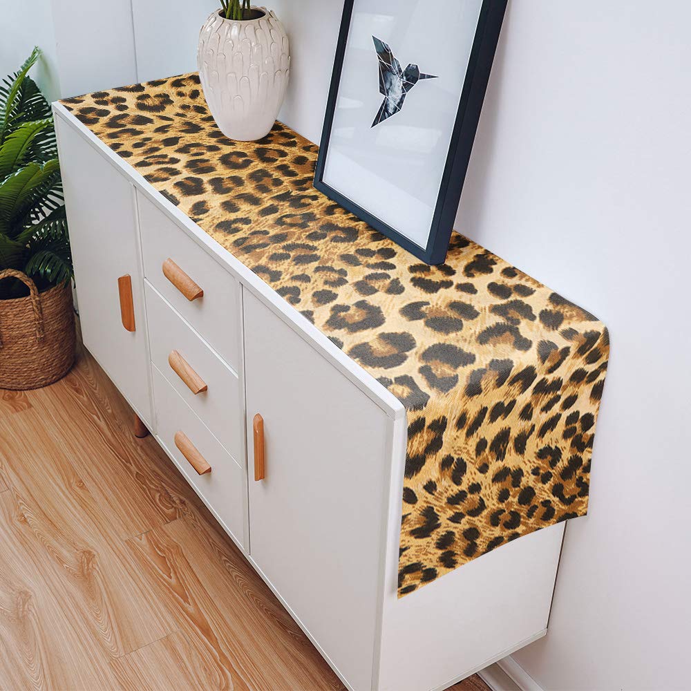 Artshowing Leopard Print Table Runner Party Supplies Fabric Decorations For Wedding Birthday Baby Shower 13X70Inch Nearly Natura