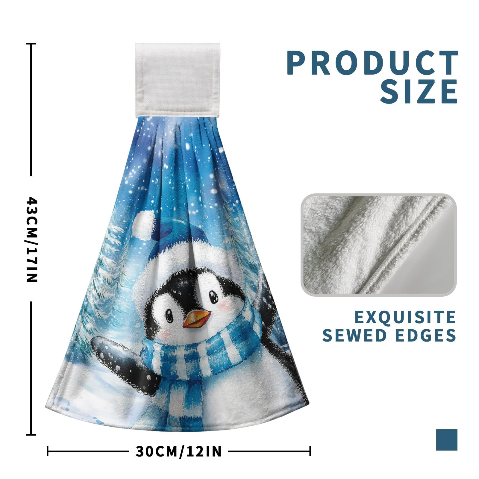 Winter Penguin Blue Kitchen Hanging Towels Set Of 2 Cute Snowman Snowflakes Christmas Hand Towels With Hanging Loop Tea Bar Dish