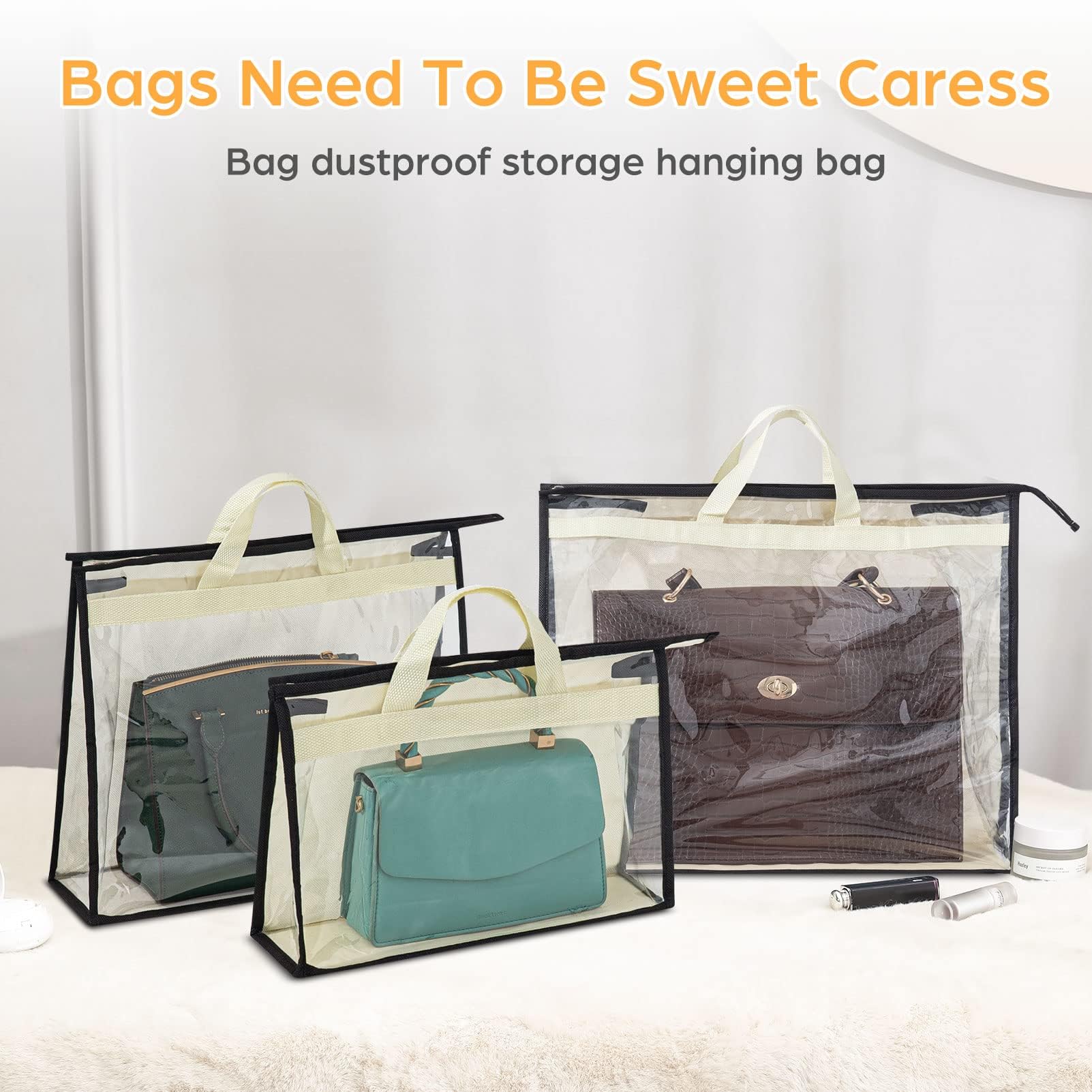Interesse 12 Packs Dust Bags For Handbags, Clear Handbag Storage, Purse Storage Organizer For Closet, Purse Cover Hanging Closet