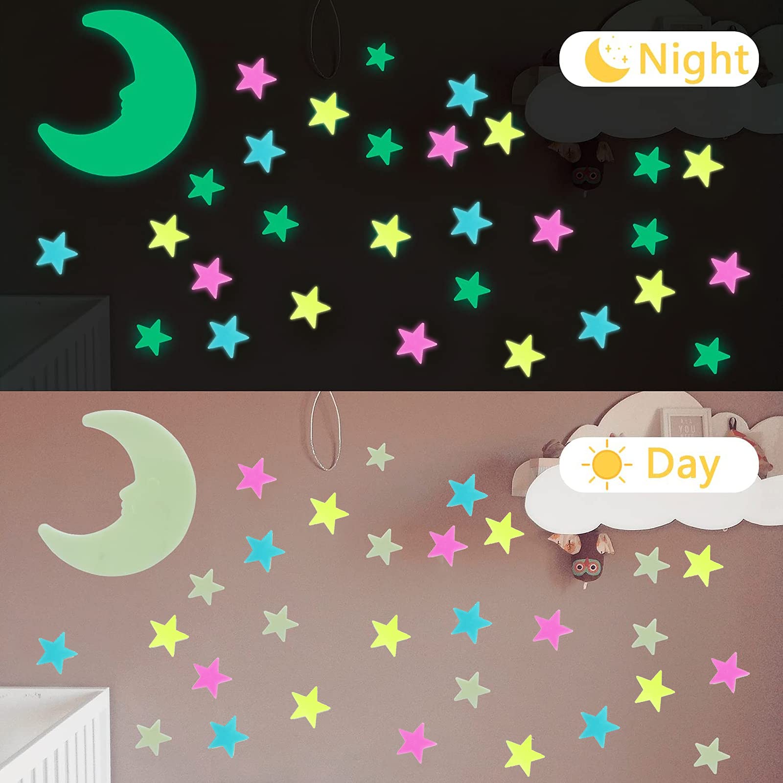 Glow In The Dark Stars Stickers, Acsaummy 201Pcs Colorful Super Bright Plastic Large Glow In The Dark Stars For Ceiling Wall Dec