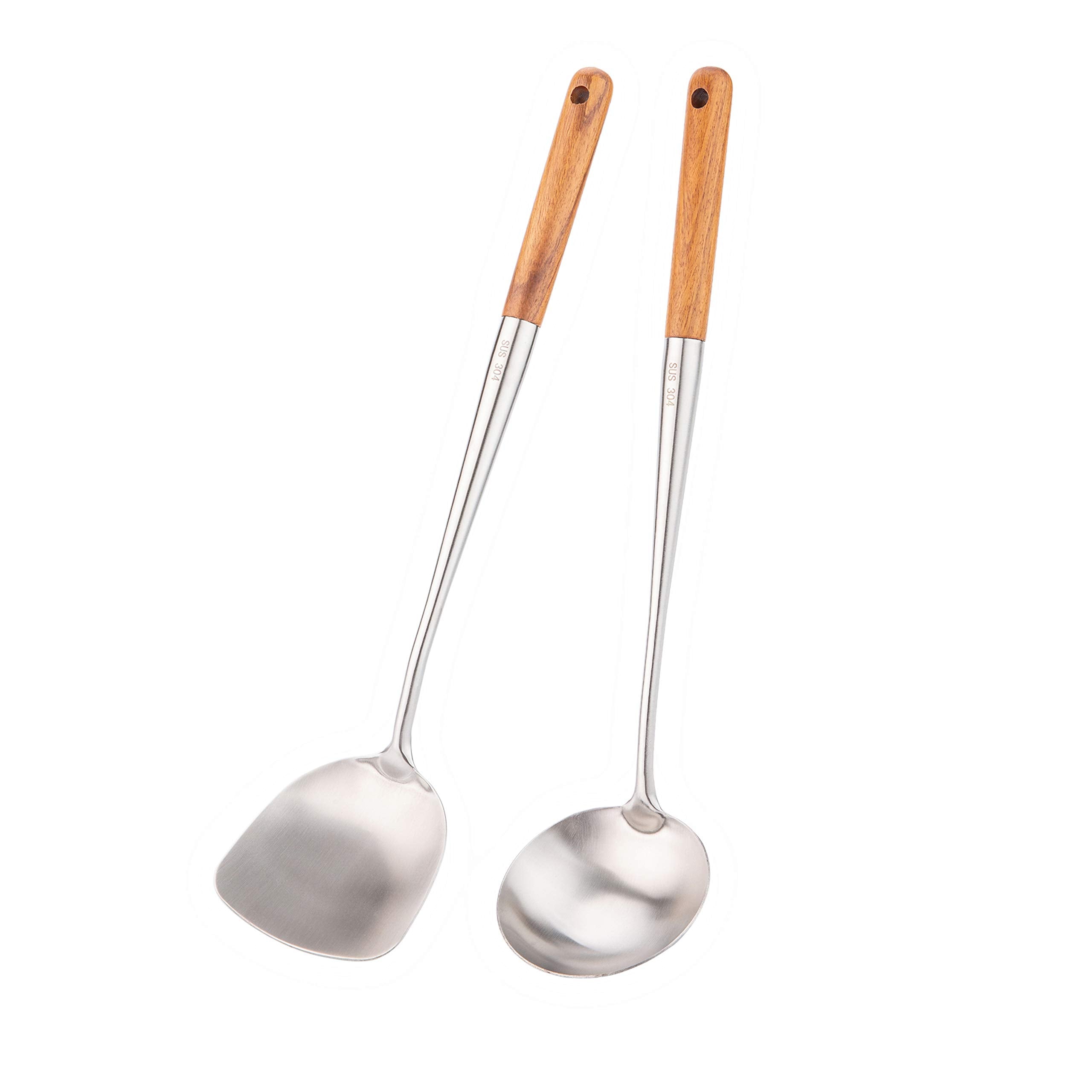 Wok Spatula And Ladle Tool Set, 17Inches Spatula For Wok, 304 Stainless Steel Wok Spatula