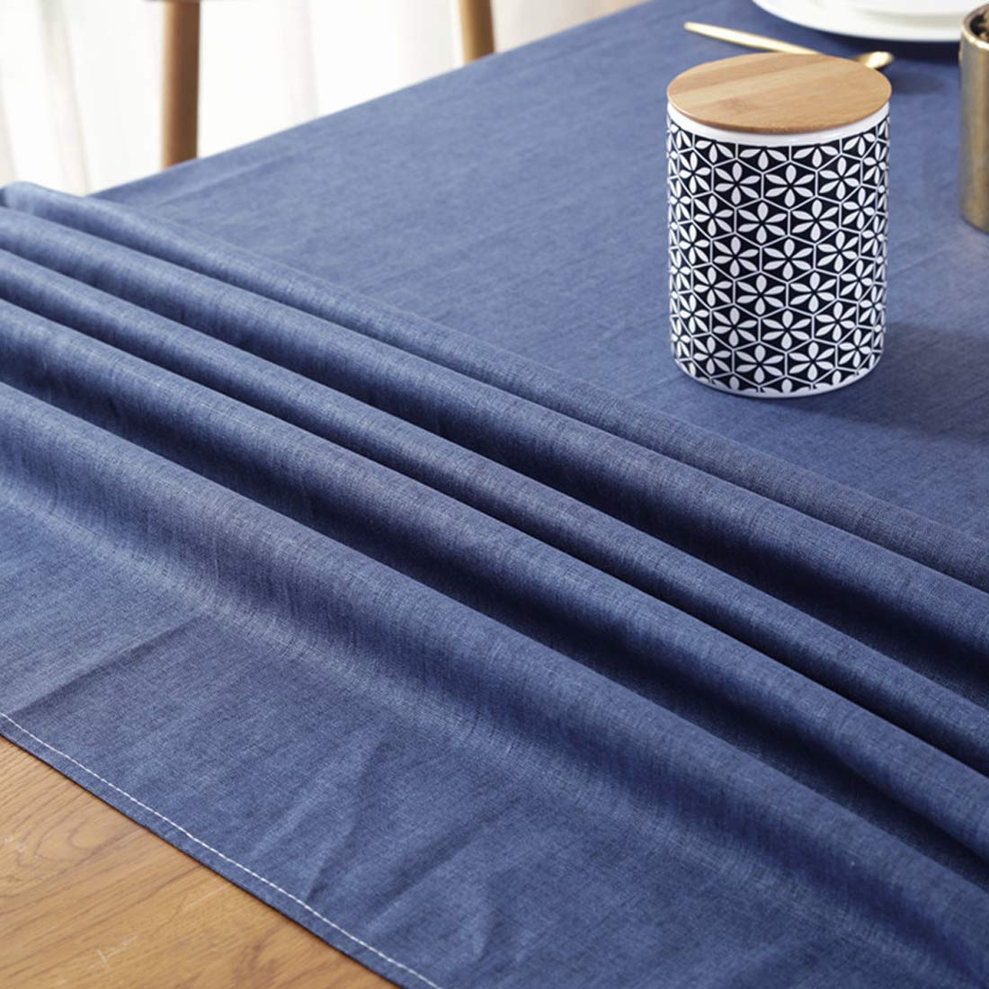 Bringsine Rustic Lattice Tablecloth Cotton Linen Grey Rectangle Table Cloths for Kitchen Dining  Party  Holiday  Christmas  Buffet(Rectangle/Oblong  53'' x 79''  Navy Blue)