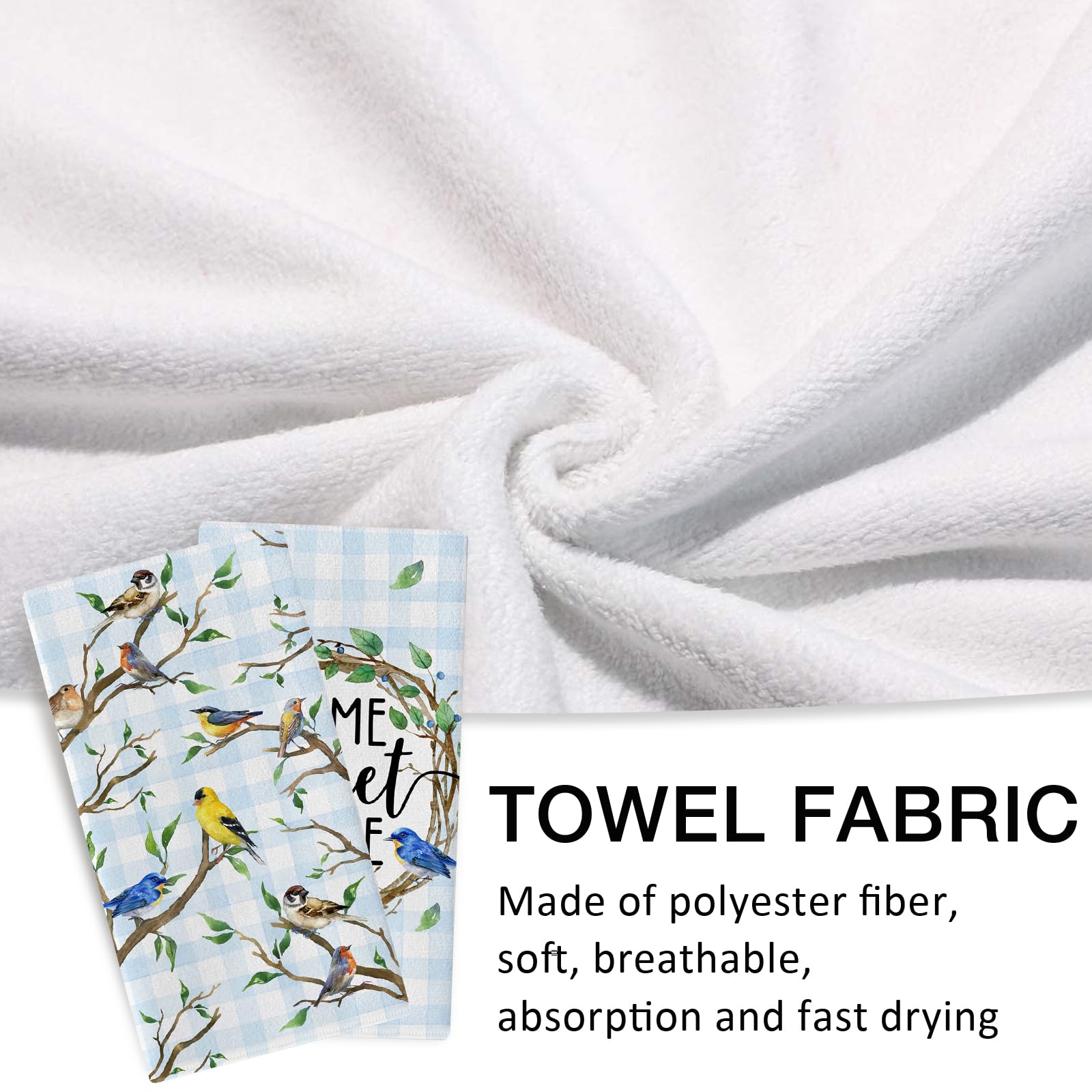 Seliem Home Sweet Home Birds Kitchen Dish Towels Set Of 2, Spring Summer Bluebird Chickadee Hand Towels Drying Baking Cooking Cl