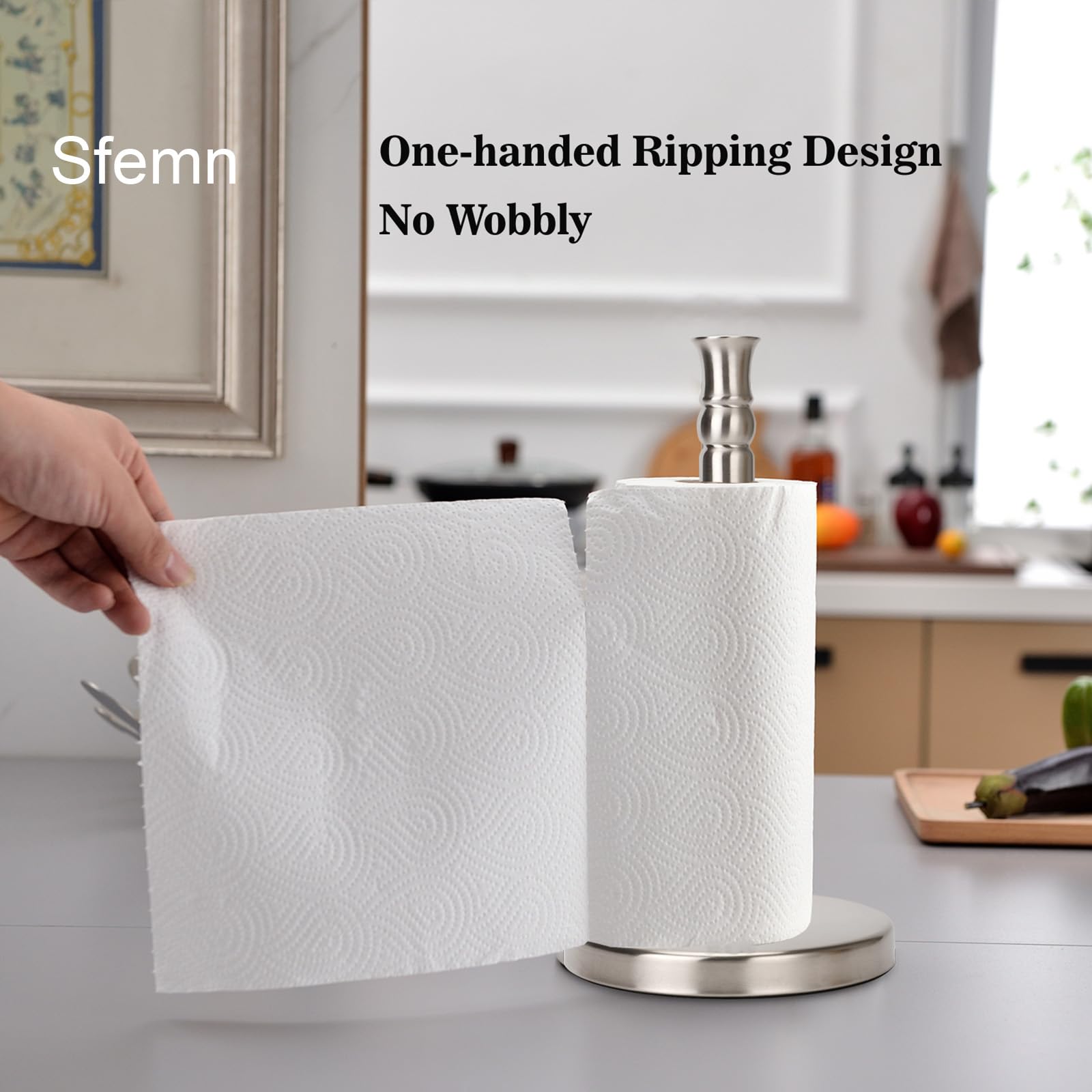 Sfemn Paper Towel Holder Countertop, Stainless Steel Heavy Base (2Lbs In Weight, And 6.7Inch In Diameter), Paper Towel Rack, Rip