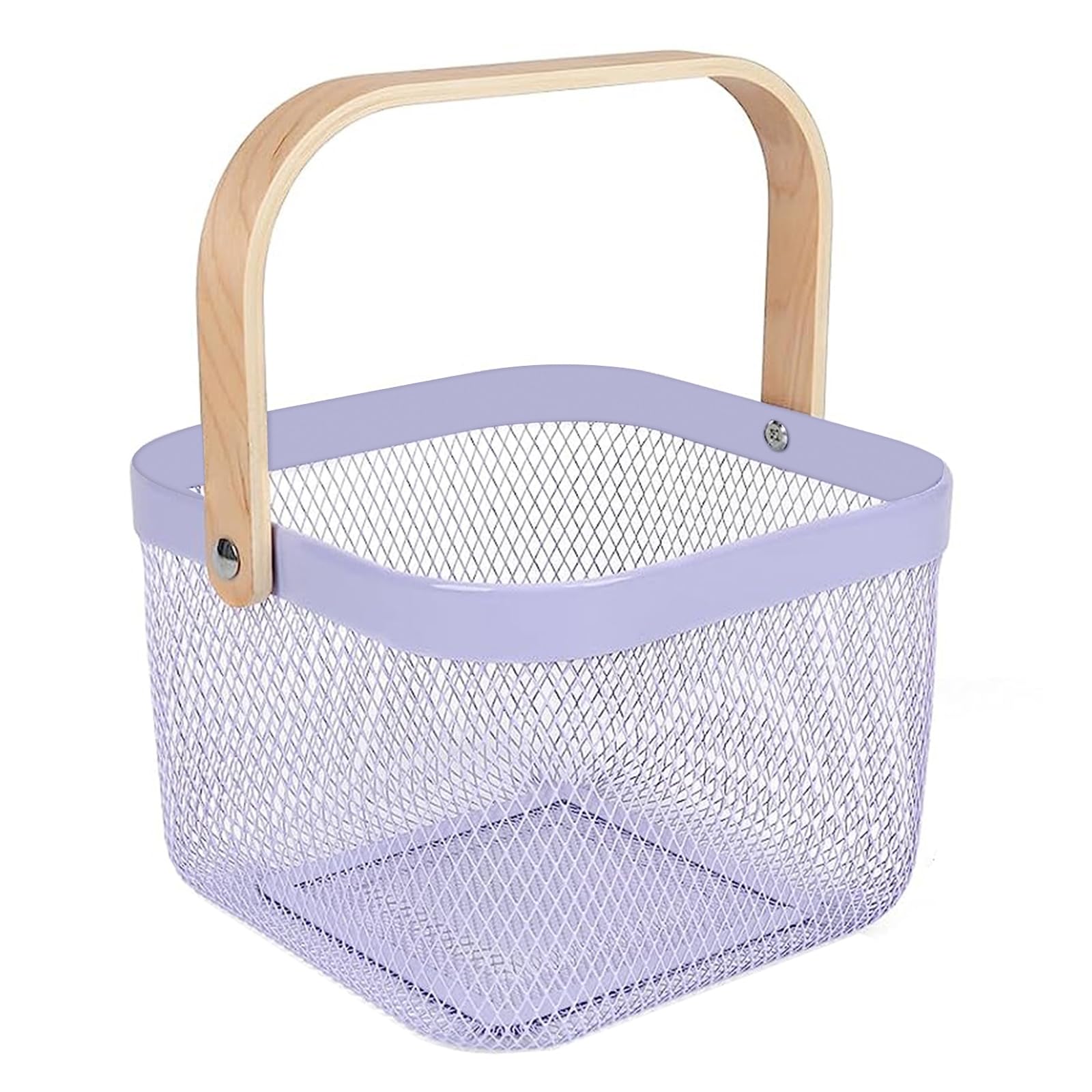 AJIODA Metal Mesh Steel Basket, Storage Organizer Basket Multifunctional Hanging Kitchen Baskets Fruit Basket Bin with Bamboo H