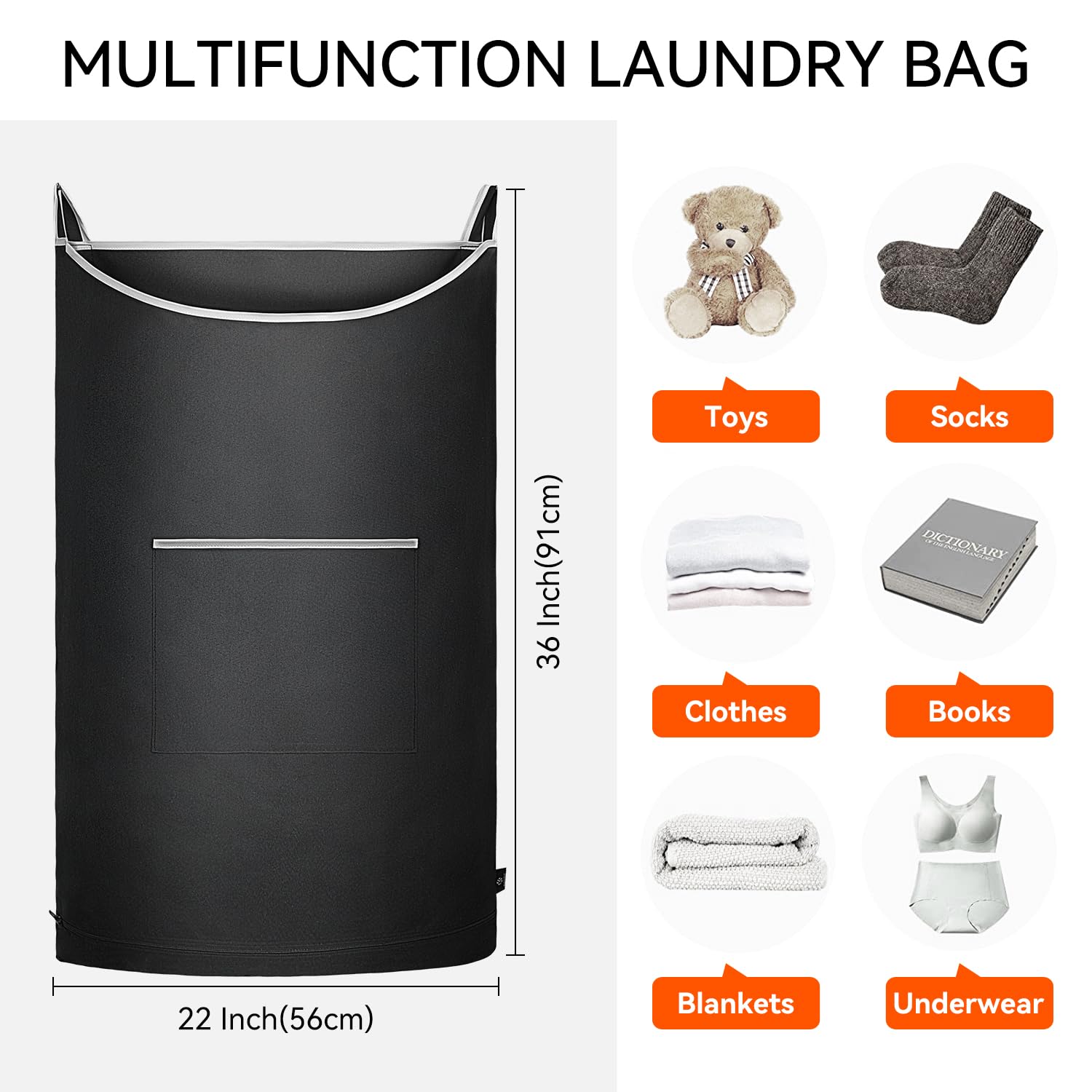 Kingsuslay Xl Hanging Laundry Hamper, 2Pc-Black, Over Door/Wall Mount, Large Capacity, Modern Design, Durable, Waterproof