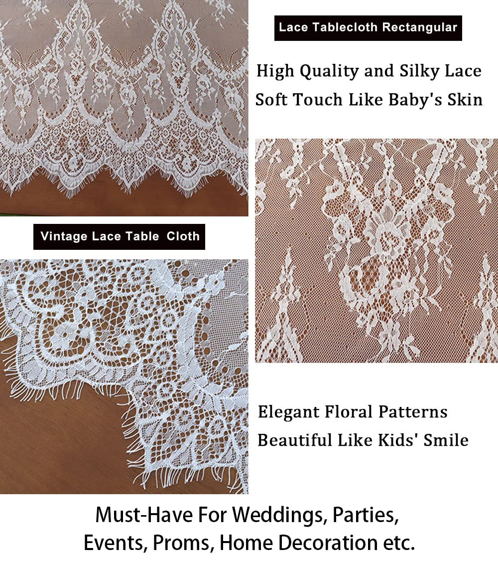 Shinybeauty Lace-Tablecloth-Rectangular 60X120-Inch Lace Table Cloth 2 Pack Floral Lace Tablecloth White Vintage Table Cover Flo
