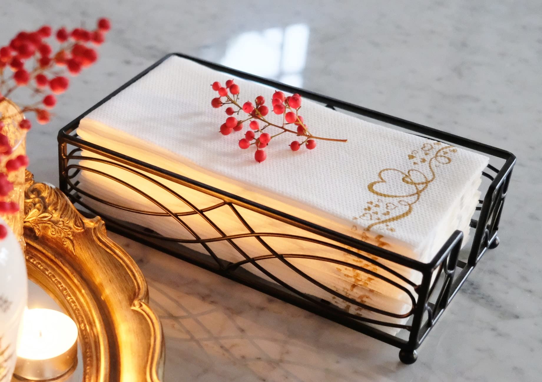 Chez Juju Black Elegant Sturdy Guest Napkin Holder | Disposable Paper Hand Towel Storage Tray Caddy | Premium Quality | Bathroom