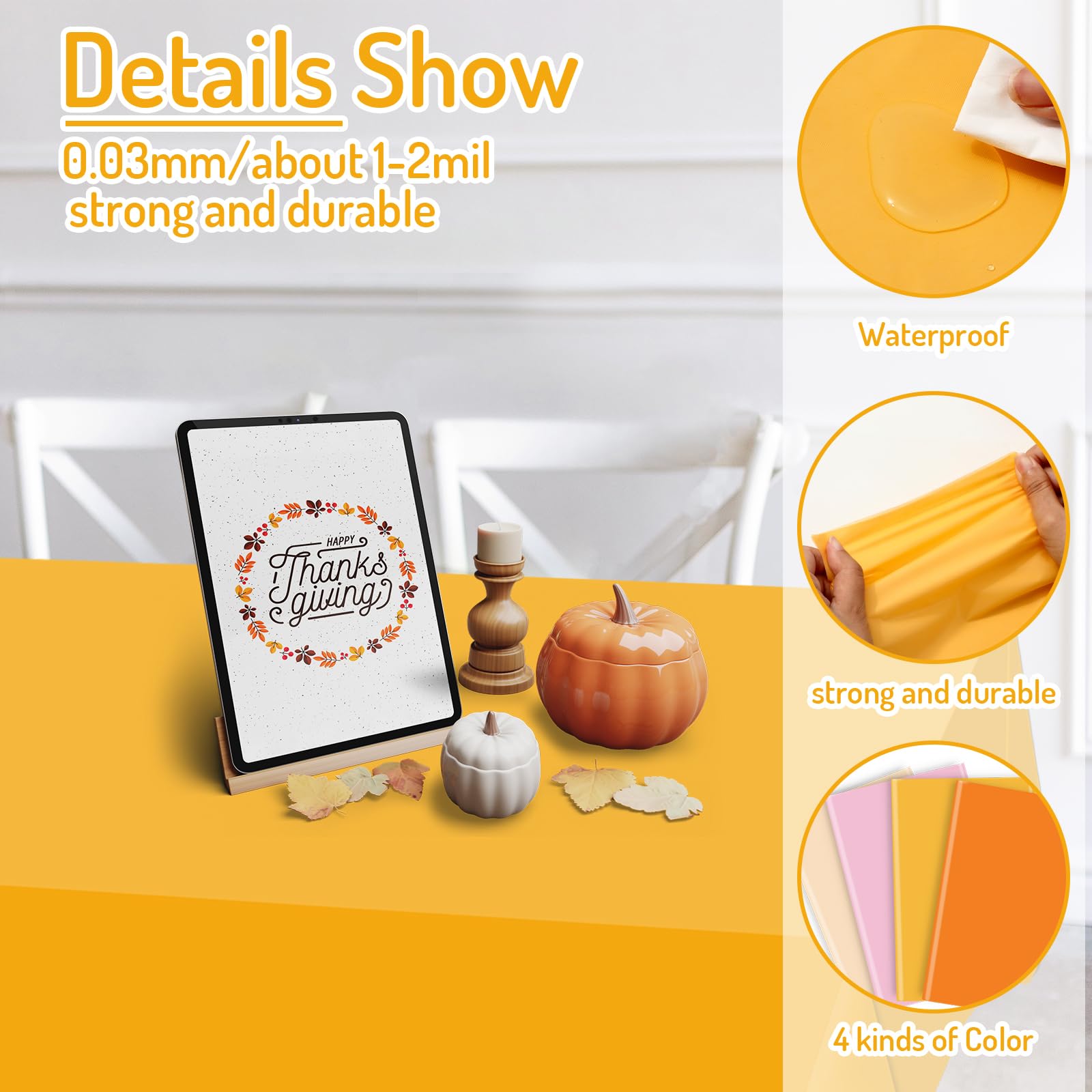 Whaline 16Pcs Fall Plastic Tablecloth Pink Orange Rectangle Table Cover 4 Colors Waterproof Table Cloth for Autumn Thanksgiving