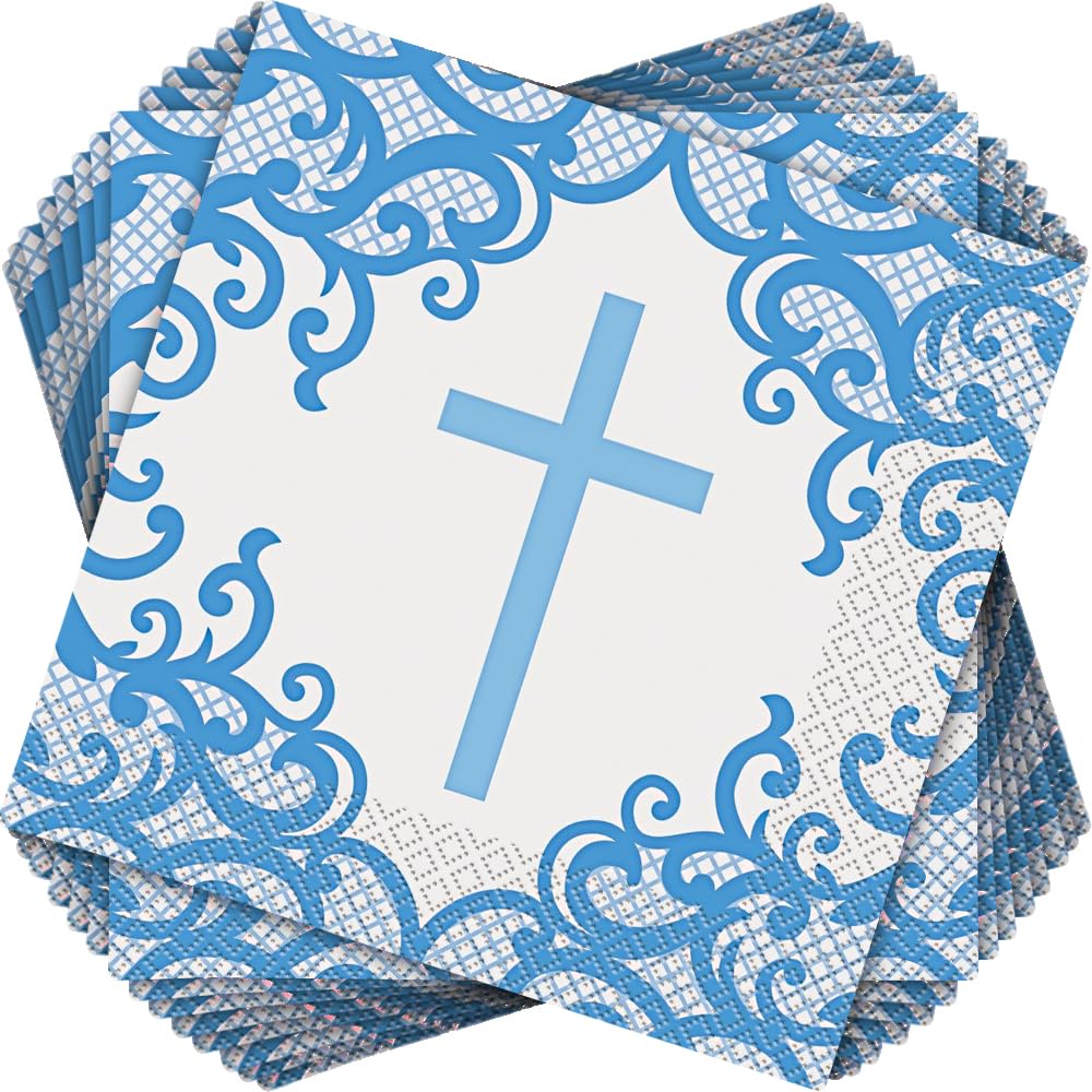 Unique Fancy Blue Cross Luncheon Napkins (Pack Of 16) - Elegant Party Essential For Religious Events And Any Occasions