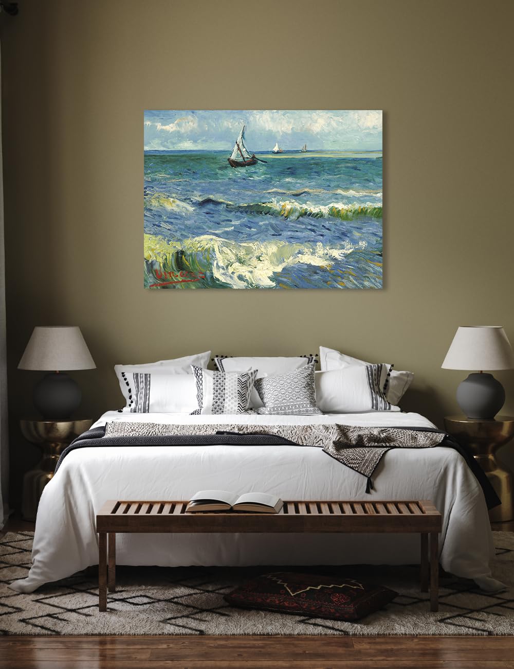 Decorarts - The Sea At Les Saintes-Maries-De-La-Mer, Vincent Van Gogh Art Reproduction. Oversize Giclee Canvas Prints Wall Art F