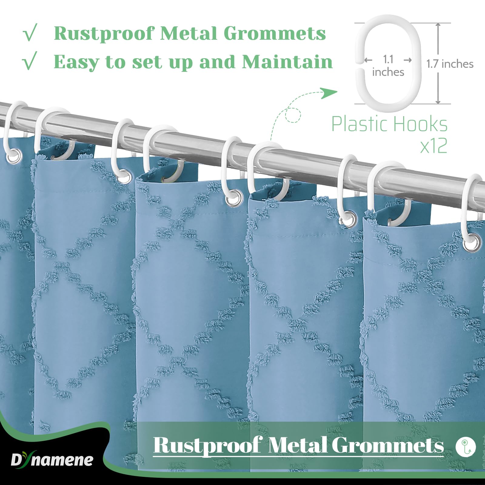 Dynamene Extra Long Shower Curtain, 84 Inch Long Boho Tufted Geometric Striped Fabric Bathroom Shower Curtain, Tall Shabby Chic