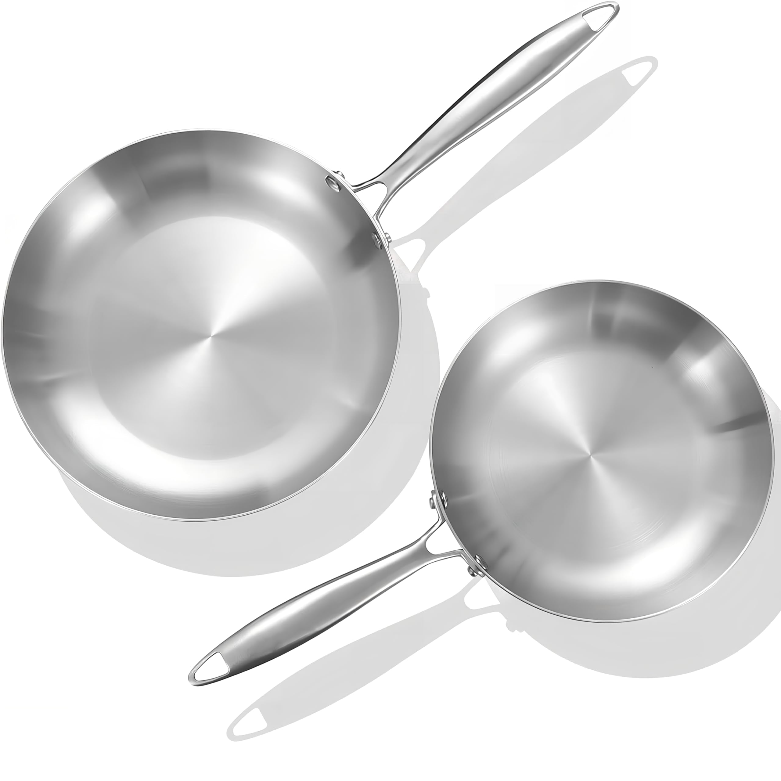 LOLYKITCH 8.5-10 Inch Tri-ply Stainless Steel Frying Pan Set,Skillets,Induction Chefs Pan,Pots and Pans Set,Heavy Duty,Dishwash