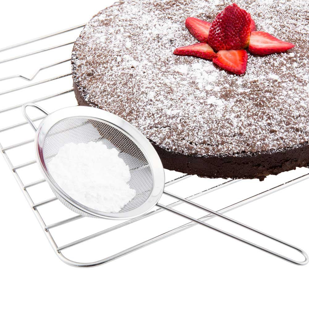 Restaurantware Met Lux 9.7 Inch Mesh Strainer 1 Corrosion-Resistant Mesh Sieve - Ergonomic Handle Built-In Hook Stainless Steel