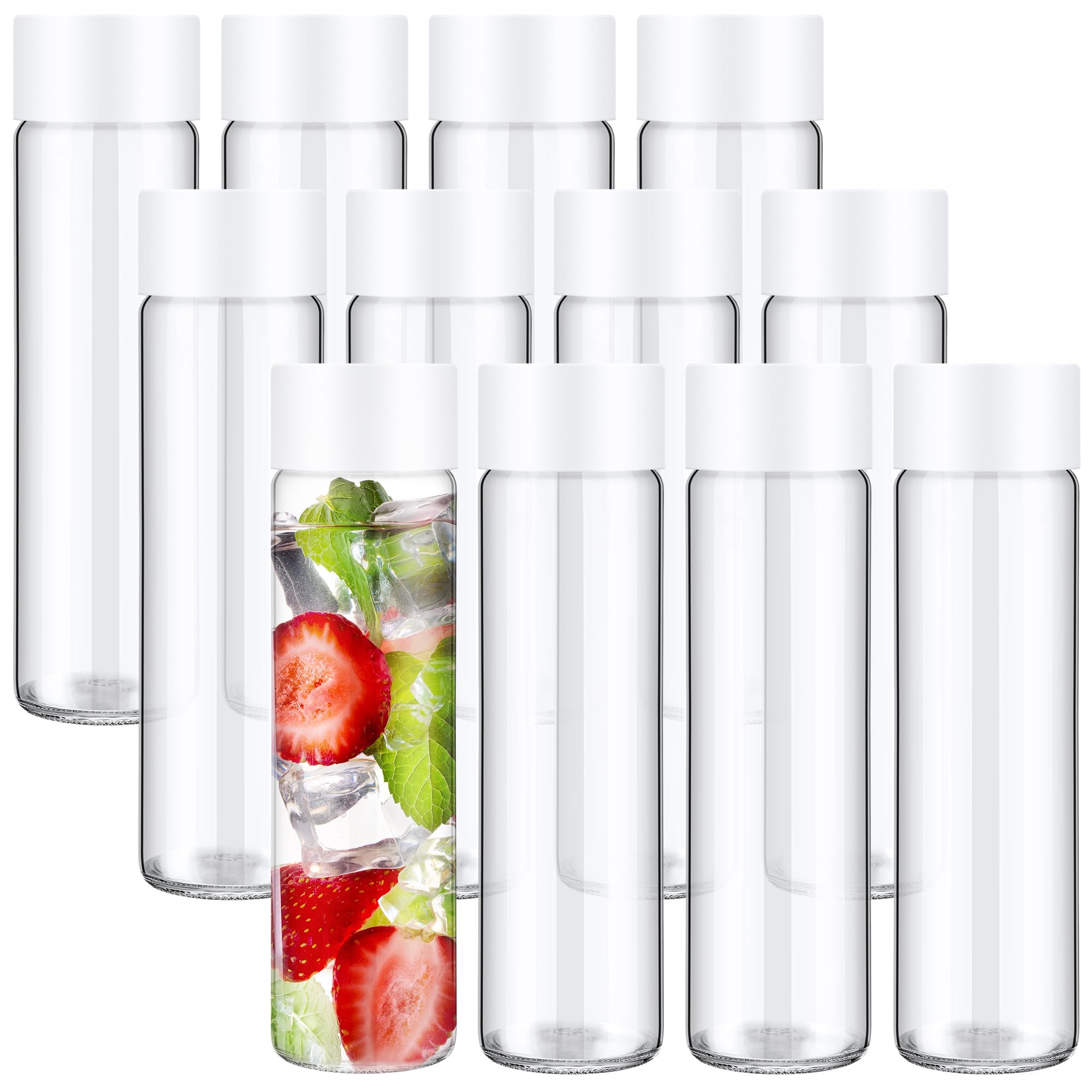 Honeydak 12 Pack Clear Glass Bottle with Lids 16Oz Wide Mouth Juice Bottles Milk Drinking Glass Bottle Reusable Airtight Juicing