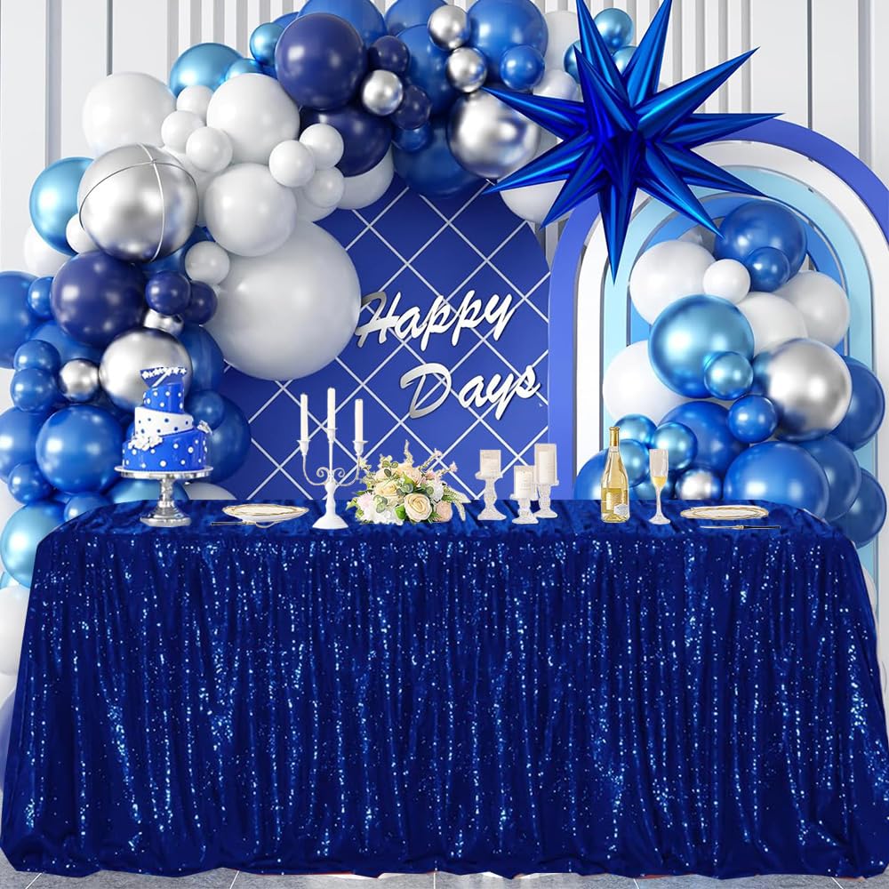 Fyledaee Royal Blue Sequin Tablecloth 60X120 Inch Rectangular Glitter Shiny Table Cover For Christmas Wedding Baby Shower Birthd
