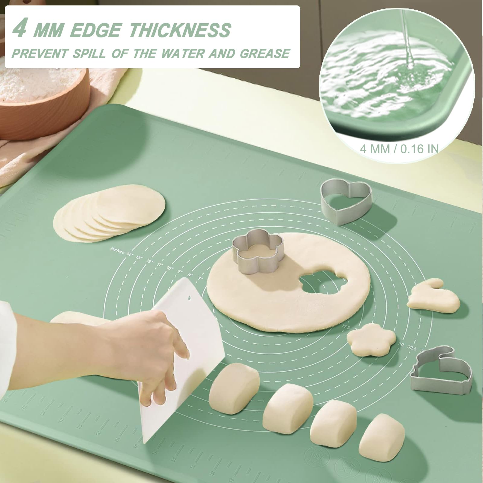 Silicone Baking Mat 28'' X 20'', Extra Thick Dough Rolling Mat With Measurements And Edge Heightening, Non-Stick Food Grade Sili