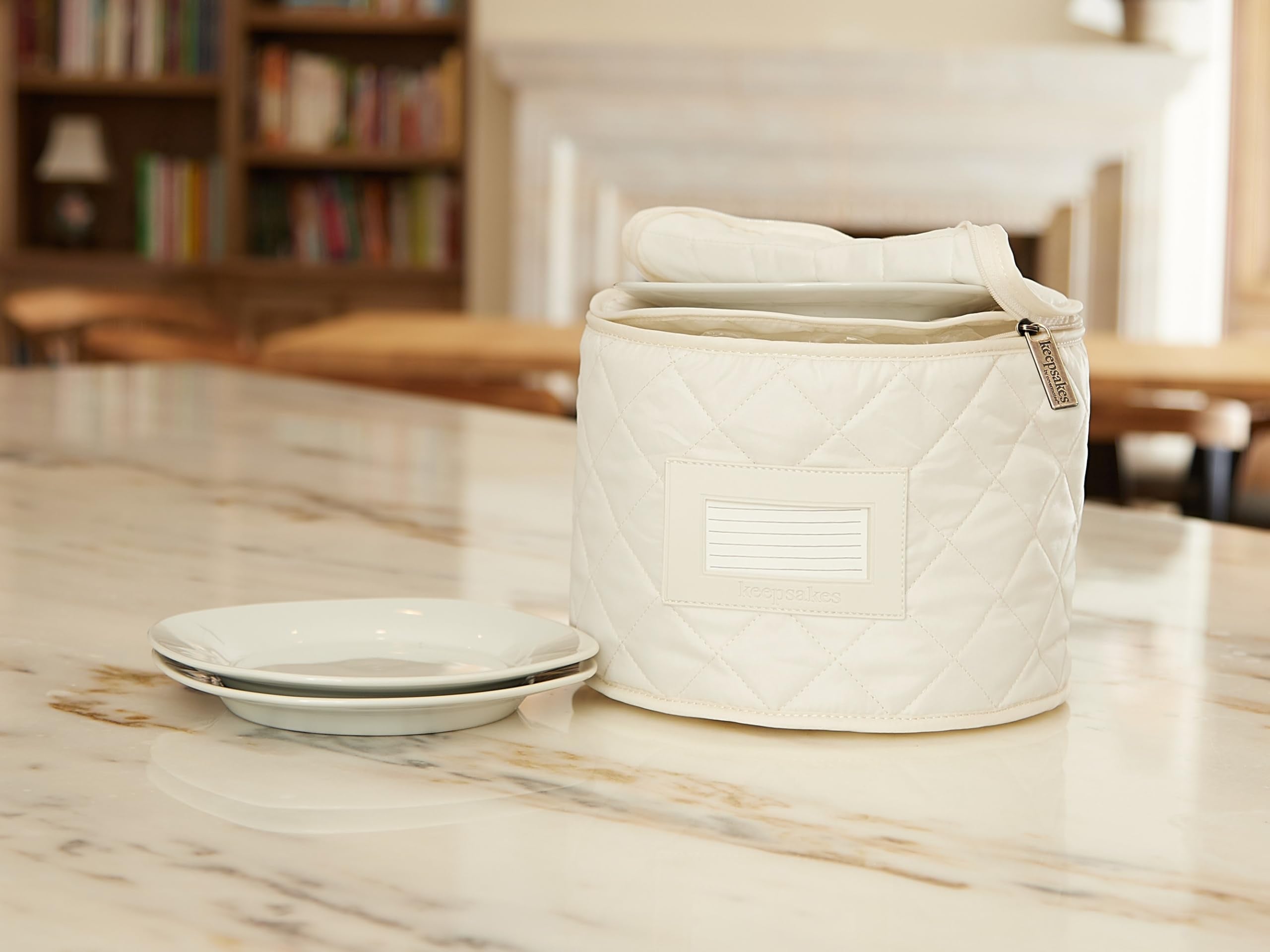 Covermates Keepsakes - Dish Storage - Padded Protection - Id Window - Stain Resistant - Machine Washable - China Storage, Cream