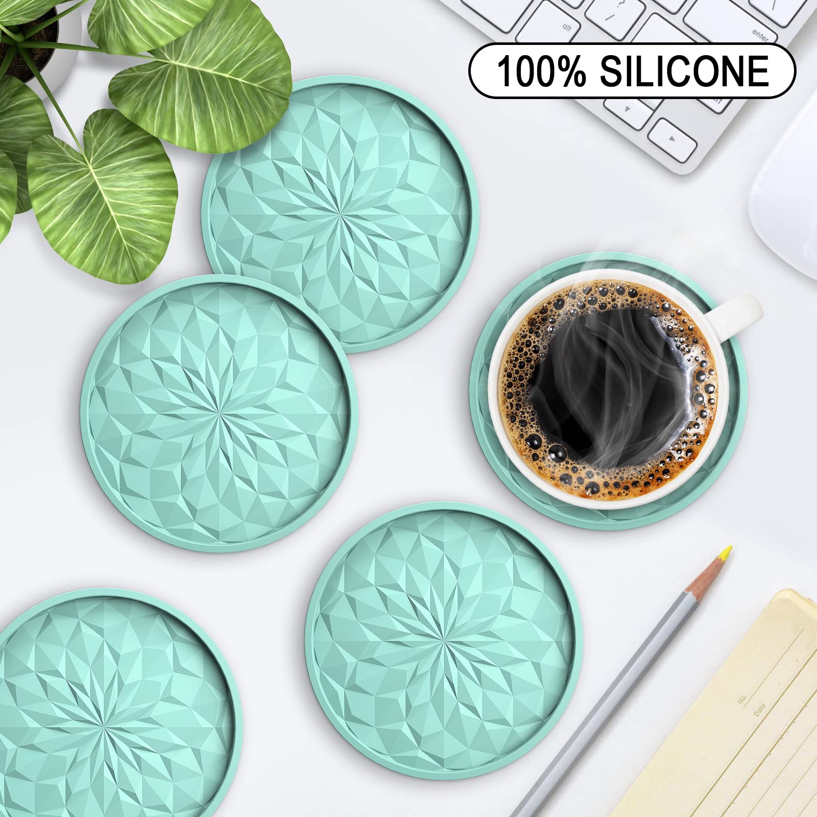 Me.Fan Silicone Coasters [6 Pack] Coasters With Holder - Drinking Coasters - Cup Mat For Drinks - Live For Hot Or Cold Drink Thi