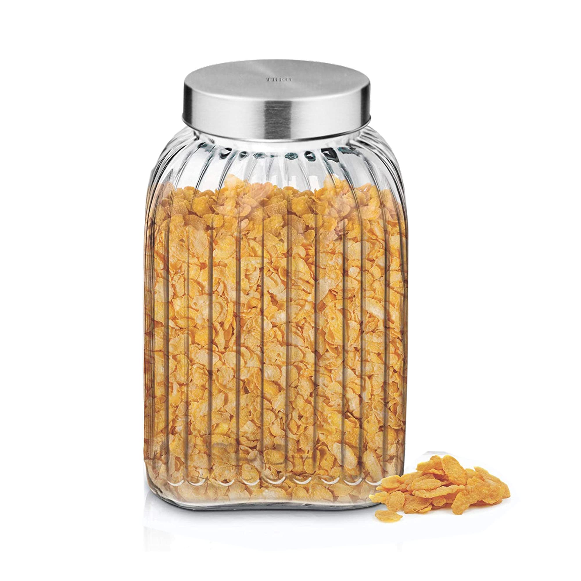 Treo By Milton Bruno Storage Container, Glass Jar With Air Tight Steel Lid, 4800 Ml, 1 Piece, Transparent Jar For Snacks, Pulses