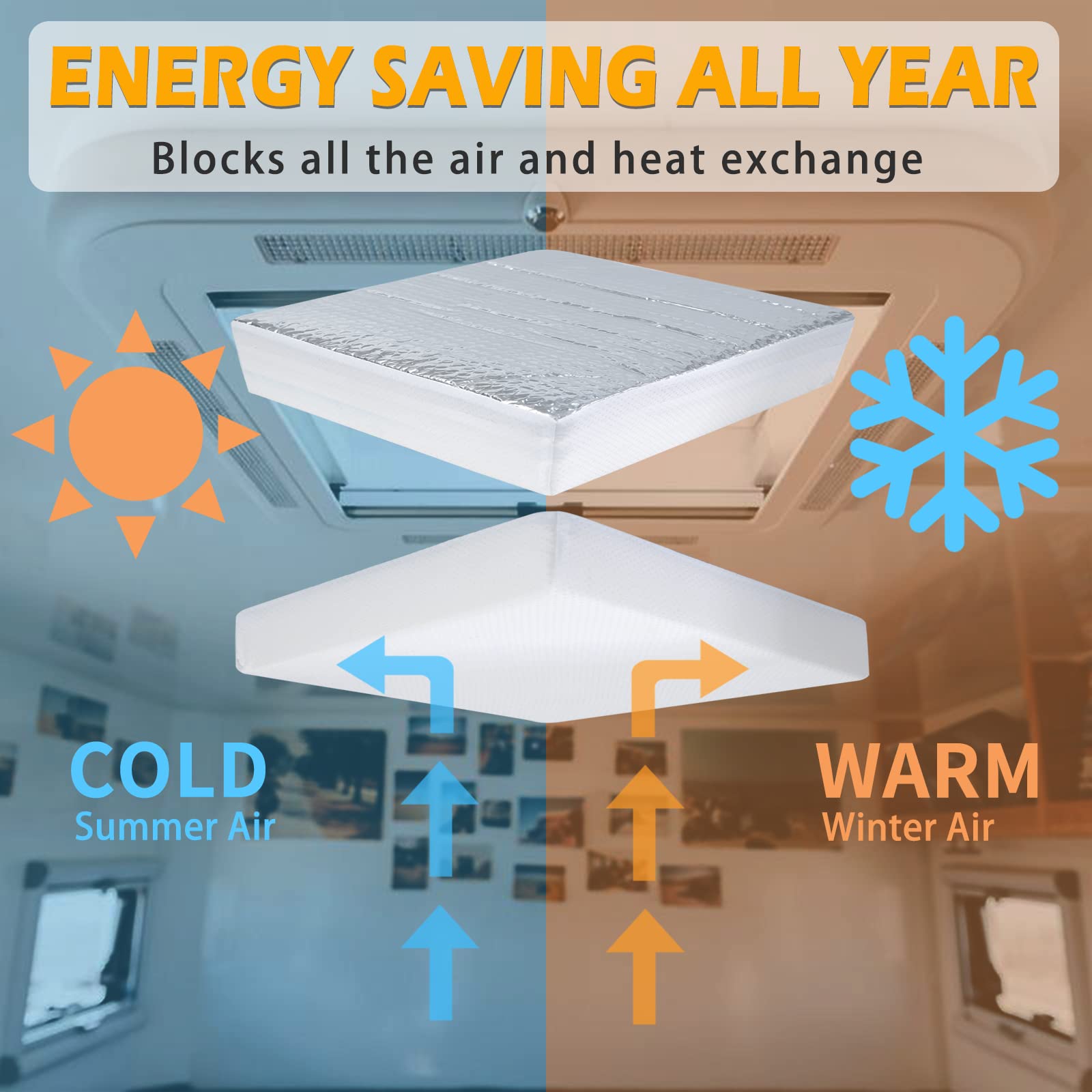 Sikadeer Rv Vent Insulator 14X14X3, 2 Piece Universal Rv Skylight Cover With Reflective Surface, Skylight Shade Energy Savings S