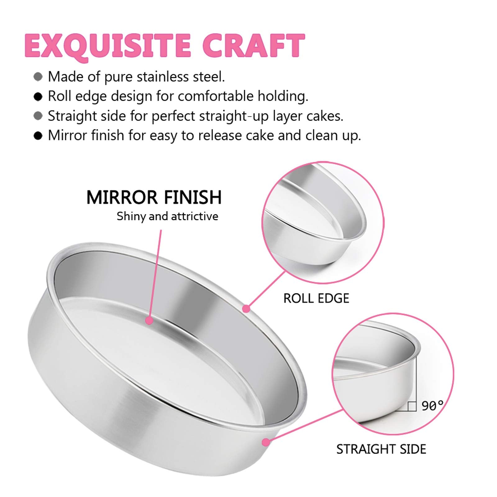 E-far 6 Inch Cake Pan Set of 2  Stainless Steel Round Smash Cake Baking Pans  Non-Toxic & Healthy  Mirror Finish & Dishwasher Safe