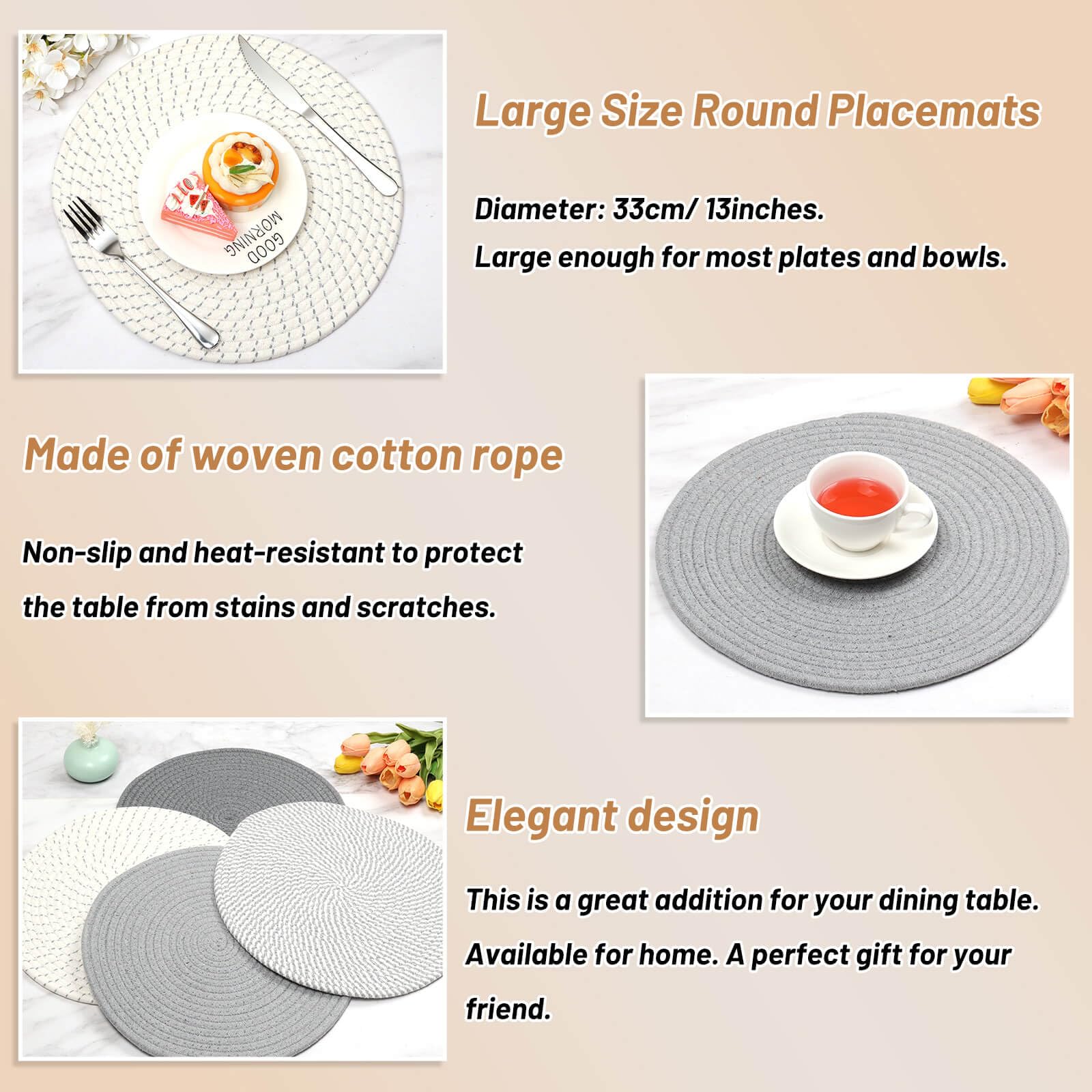 Billbotk Round Woven Placemats Set Of 4, 13 Inches Kitchen Table Place Mats For Dining Table, Trivets For Hot Pots And Pans, Boh