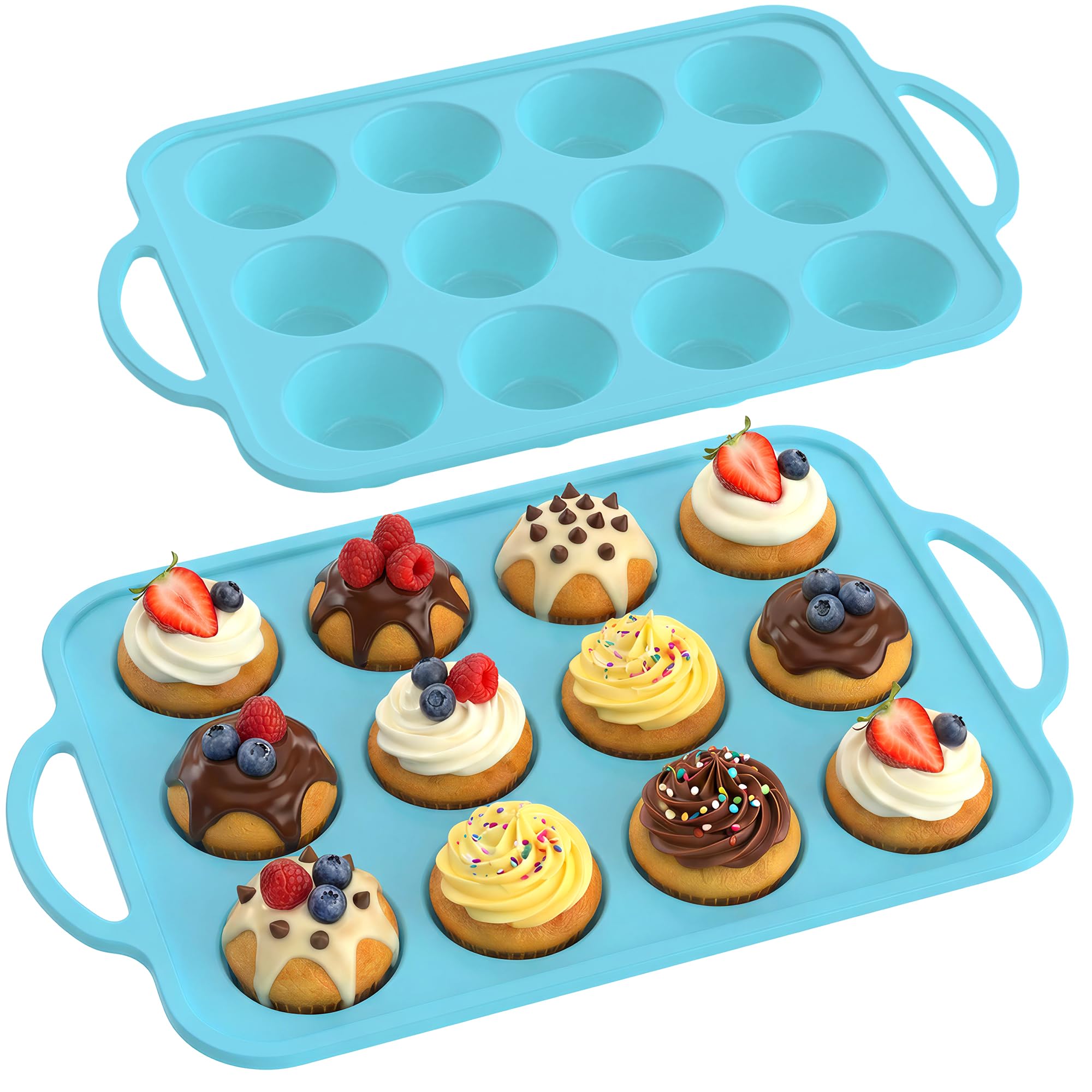 RCMo 2Pack Silicone Muffin Pan for Baking with Metal Reinforced Frame  12 Cups Regular Size Cupcake Pan Muffin Tin for Baking N