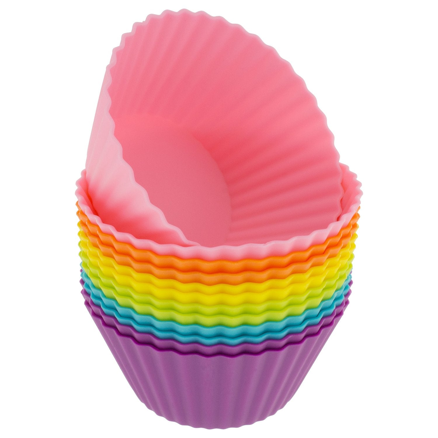 Freshware Silicone Baking Cups [12-Pack] Reusable Cupcake Liners Non-Stick Muffin Cups Cake Molds Cupcake Holder In 6 Rainbow Co