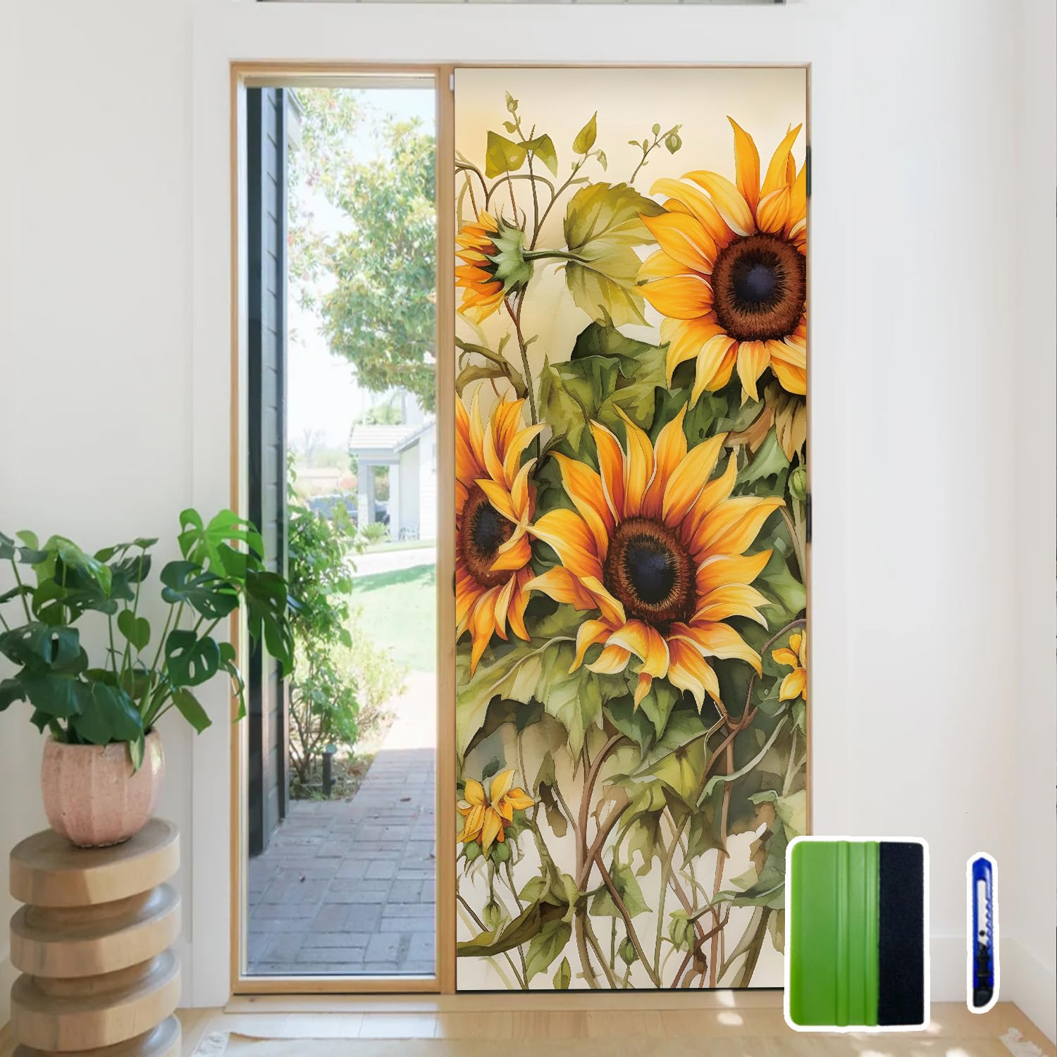 funlife Peel and Stick Door Wallpaper Mural Decal with Tools for Bedroom Living Room 15.19 x78.74 2pc Vintage Sunflower
