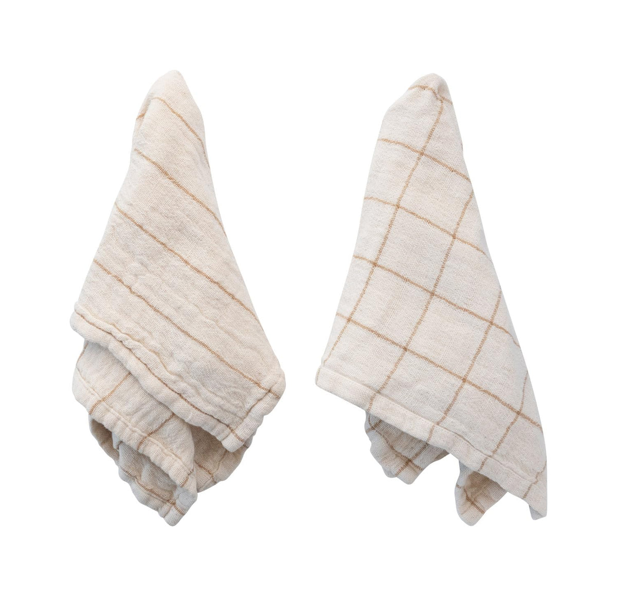 Bloomingville Square Double Cotton, Cream And Taupe Patterned Set Of 4 Napkins, 18'' L X 18'' W X 1'' H, White