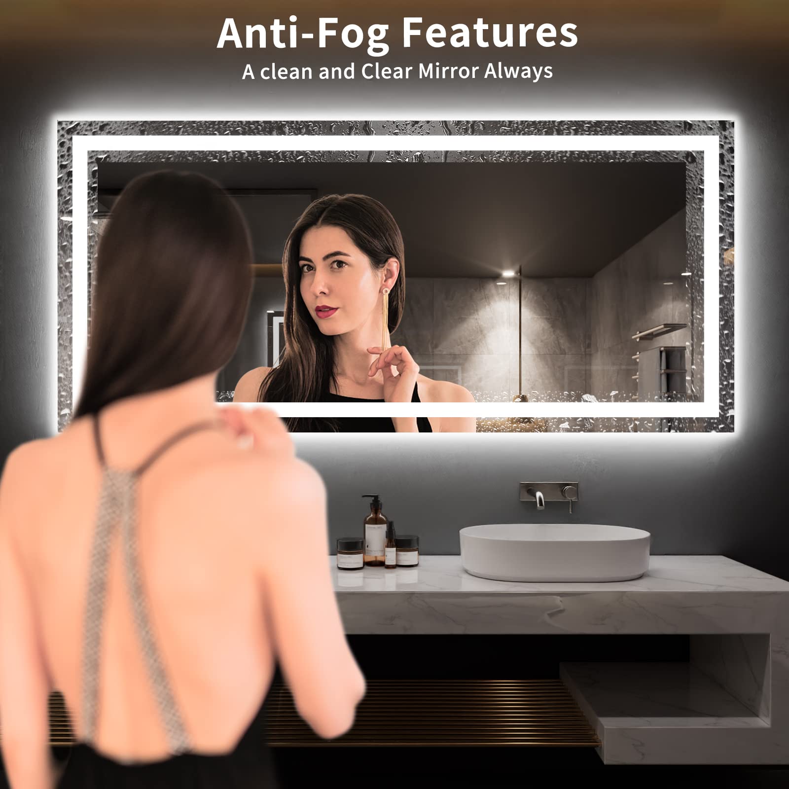 Loaao 77X36 Led Bathroom Mirror With Lights, Anti-Fog, Dimmable, Backlit + Front Lit, Lighted Bathroom Vanity Mirror For Wall, M