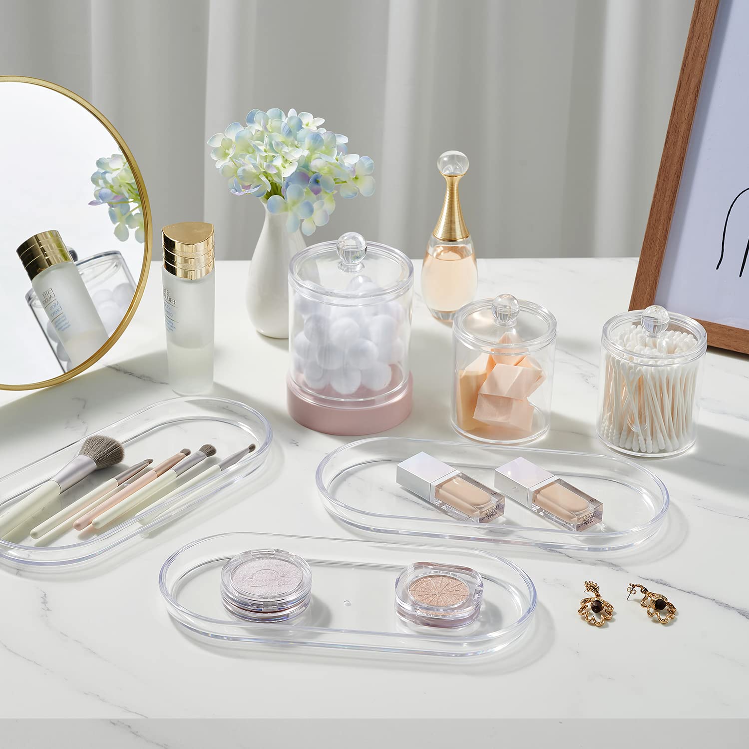 Sheechung Acrylic Vanity Tray, 2 Pack, Clear, 9.65 In X 4.5 In X 0.79 In, Catchall Tray, Countertop Sink Tray Dispenser, Sturdy