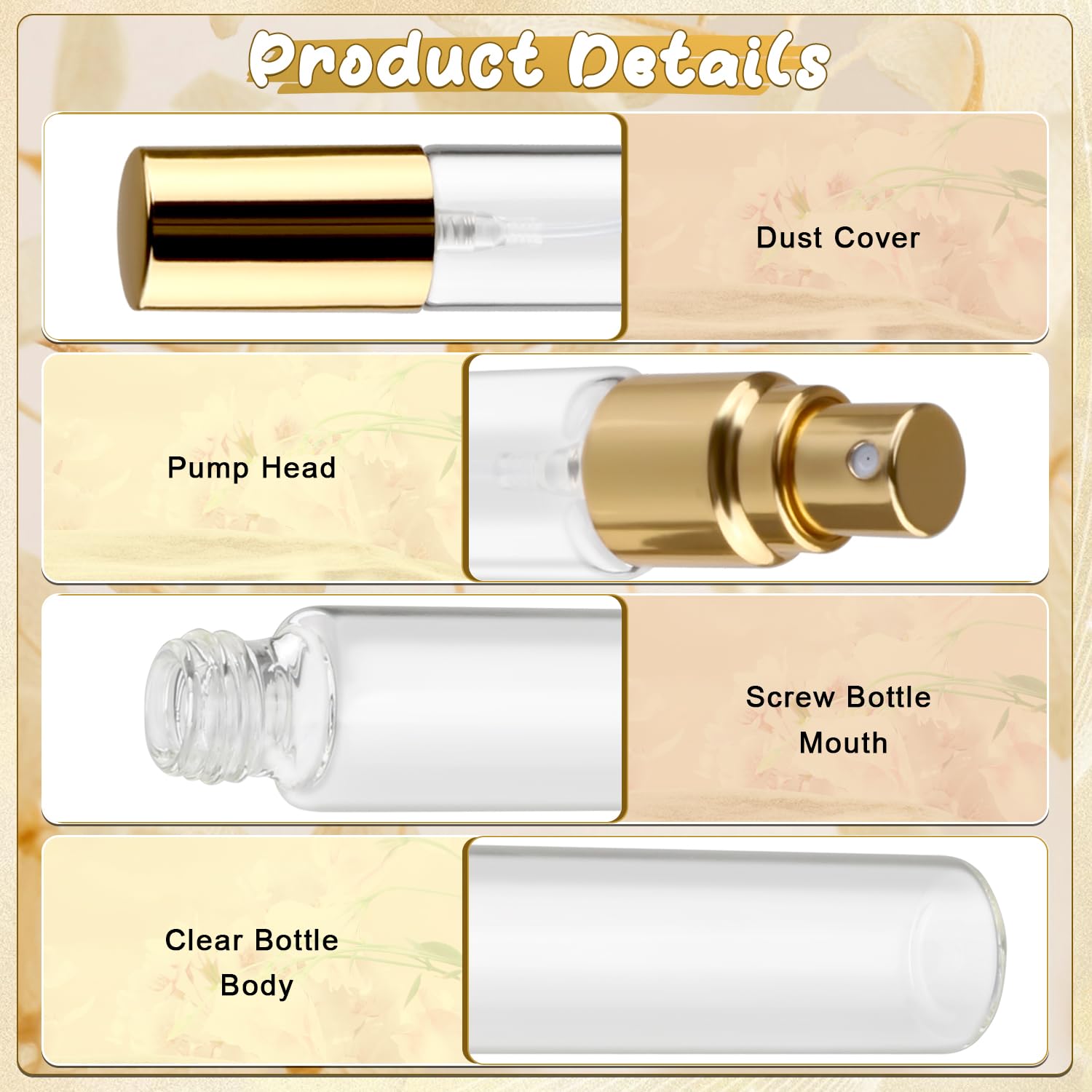 Bosmiow 25Pcs 15Ml Clear Glass Perfume Sample Vials With Golden Pump Head,Mini Empty Fine Mist Atomizer,Portable Essential Oils