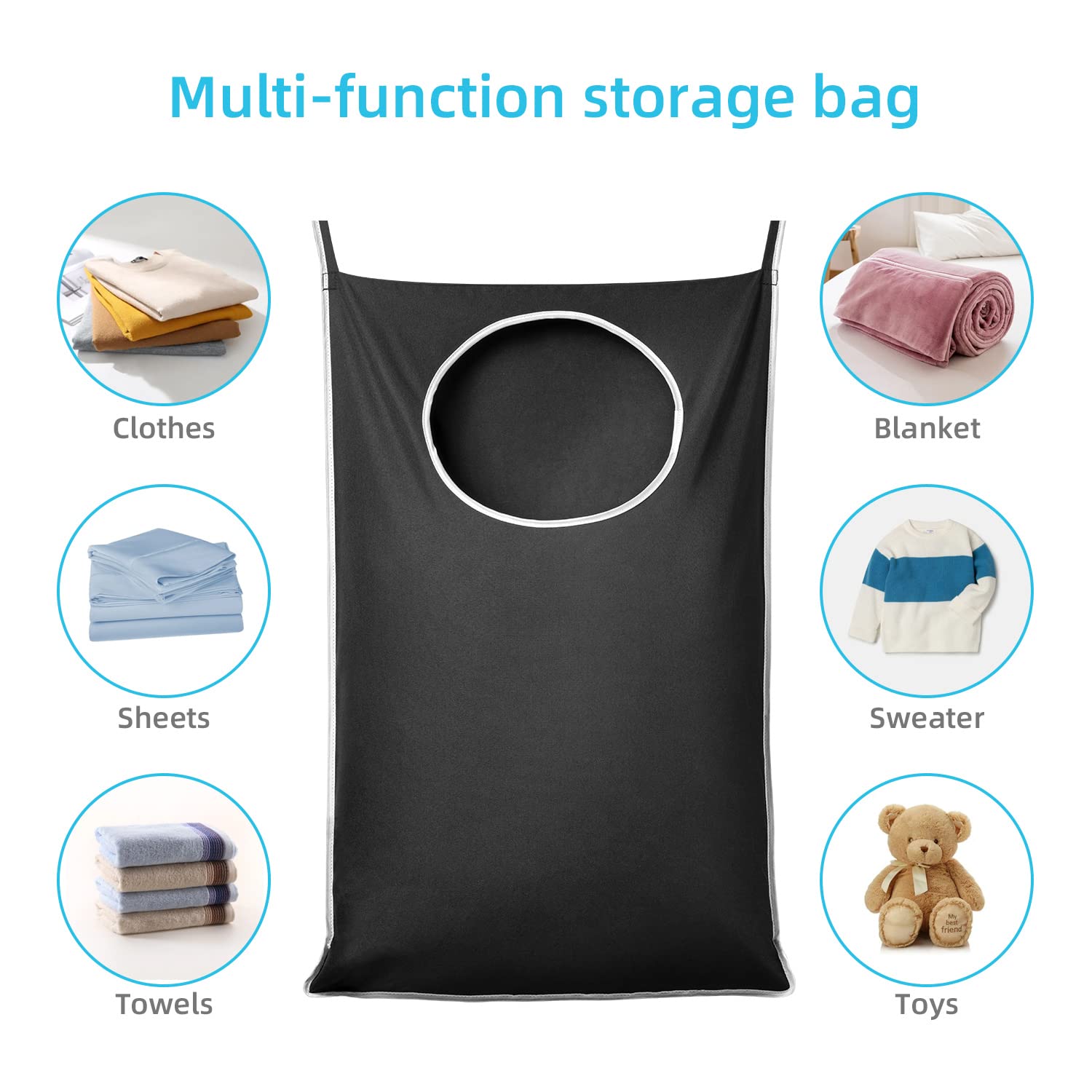 Keepjoy Xl Black Door Hanging Laundry Hamper,Xl Hanging Hamper Bag With Large Opening And 2 Strong Hooks For Whole Family Dirty