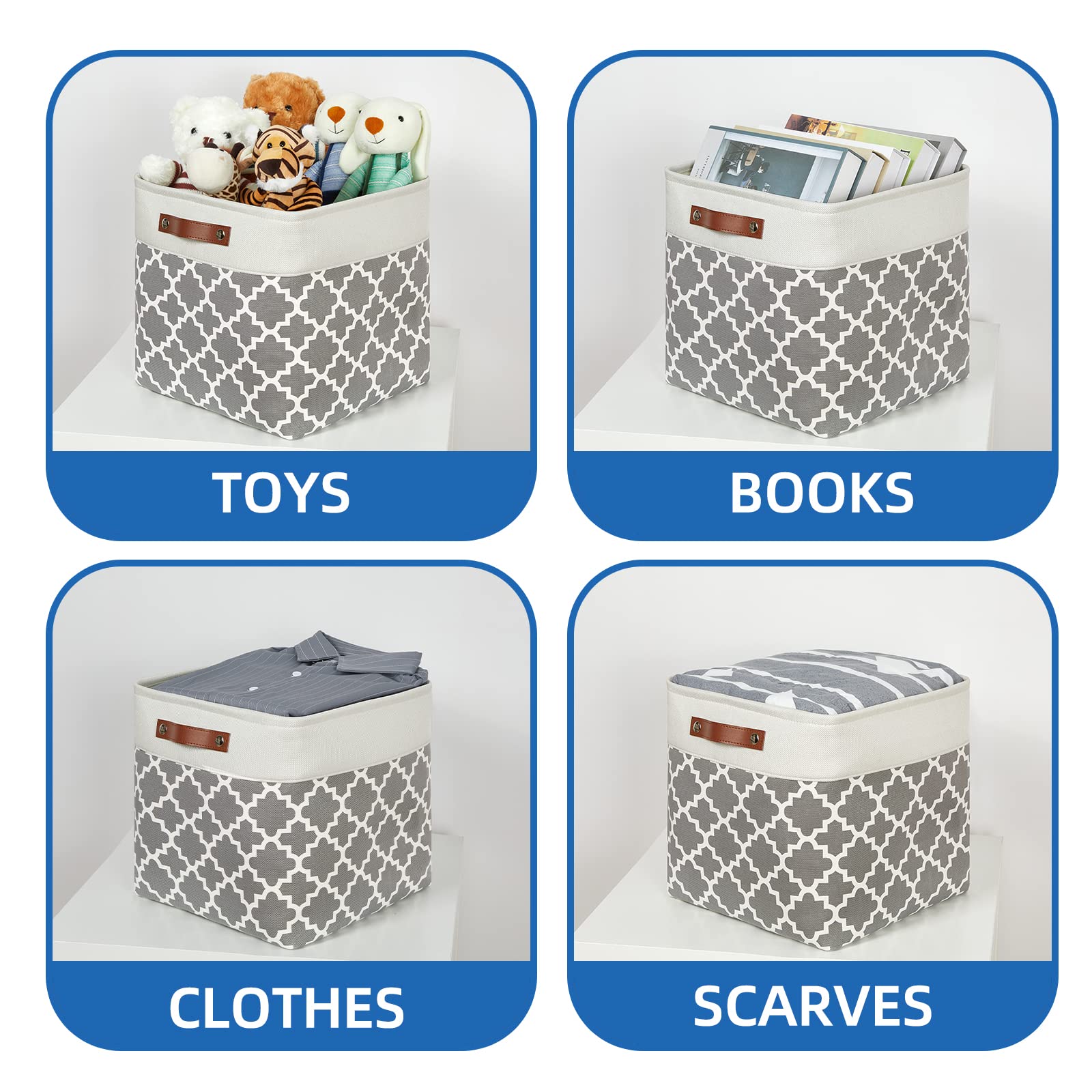 Temary 13A13A13 Foldable Storage Cube Baskets Fabric Cube Storage Basket For Organizing Cloth Storage Bins With Leather Handles