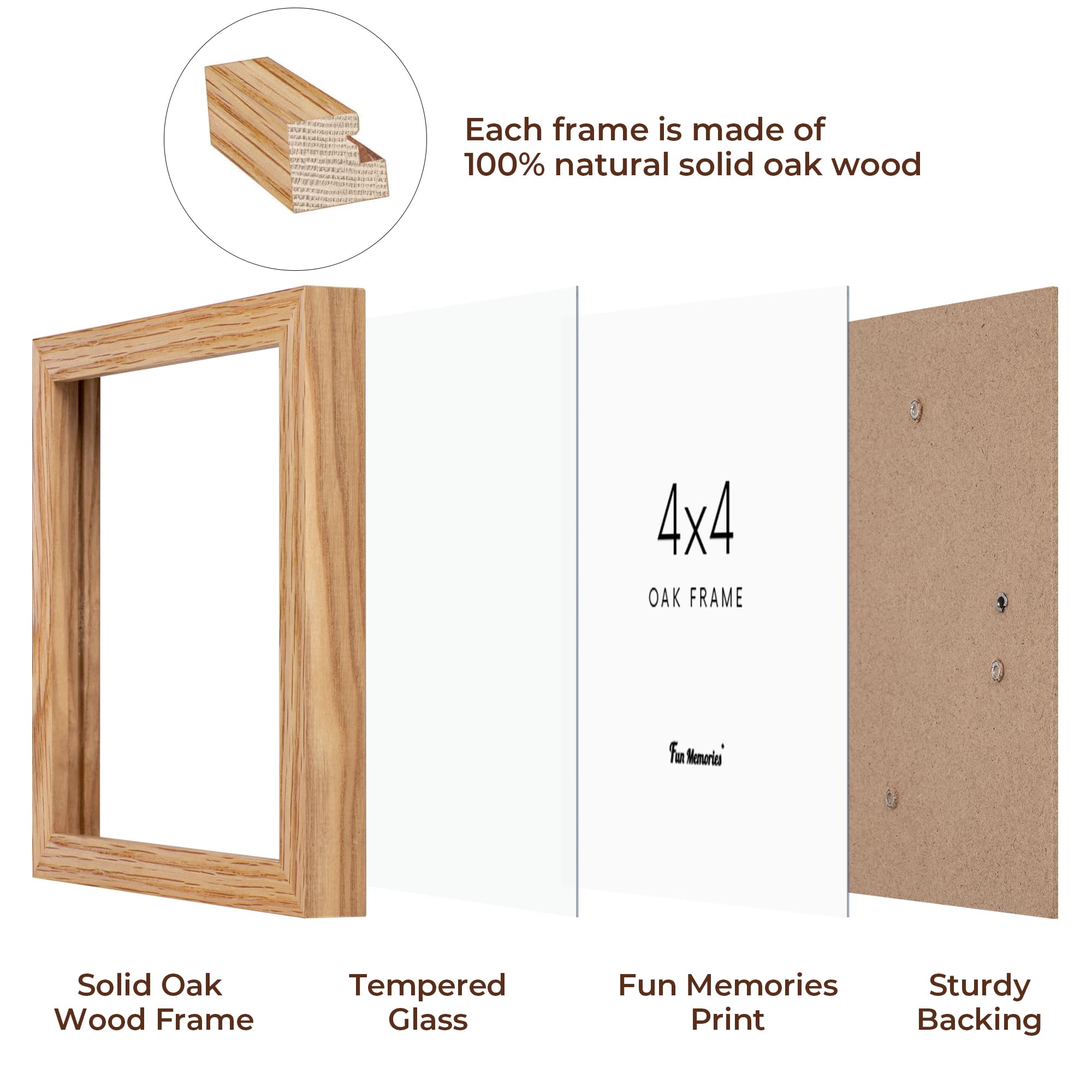 Picture Frame, Rustic Oak Wood Picture Frames with Mat & Real Glass, Oak Poster Frame, Photo Frames for Wall and Tabletop Displa