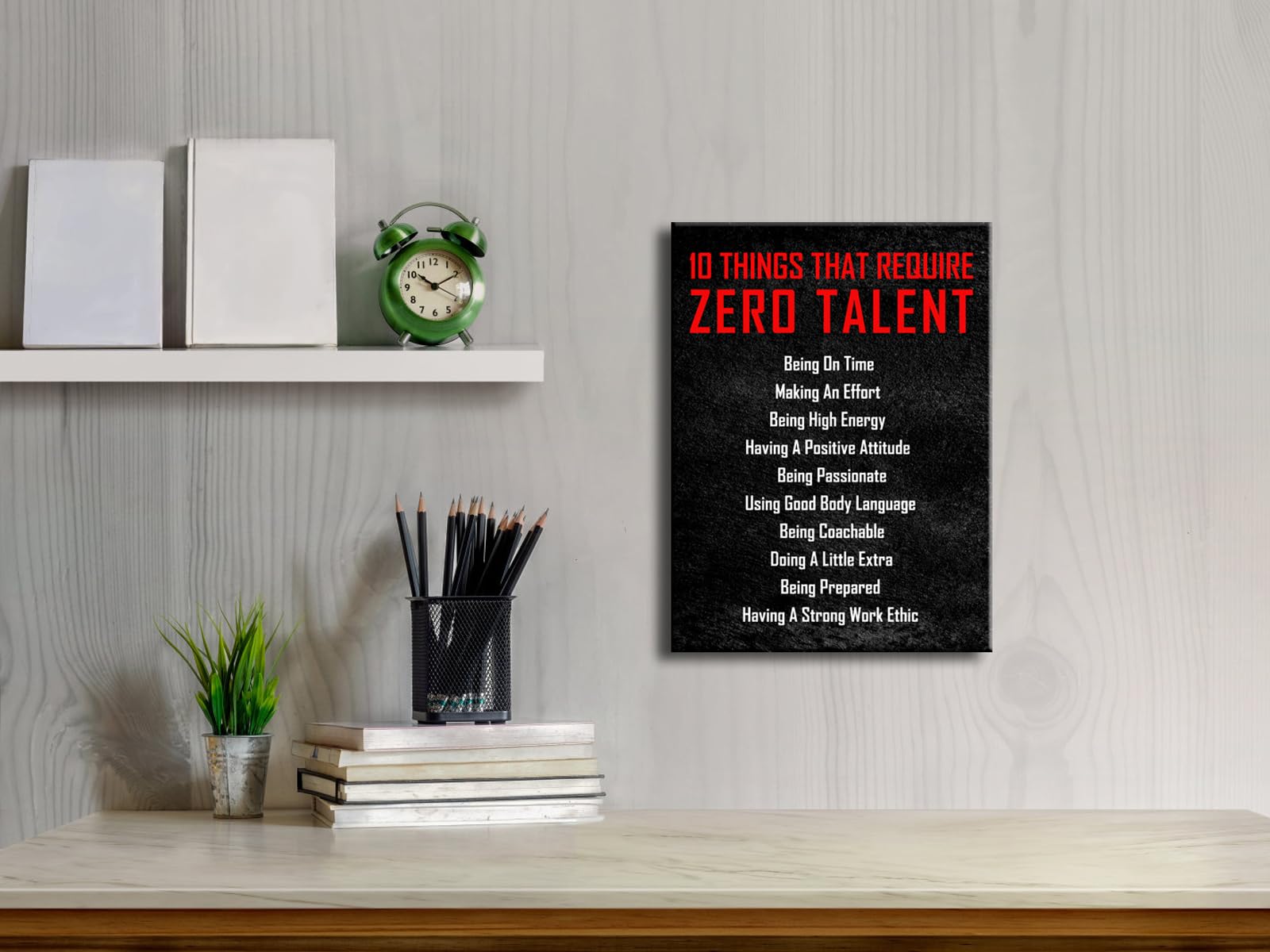 Pyradecor Motivational Canvas Poster 16"x12" - 10 Things that Require Zero Talent, Inspirational Quotes for Office & Home Decor