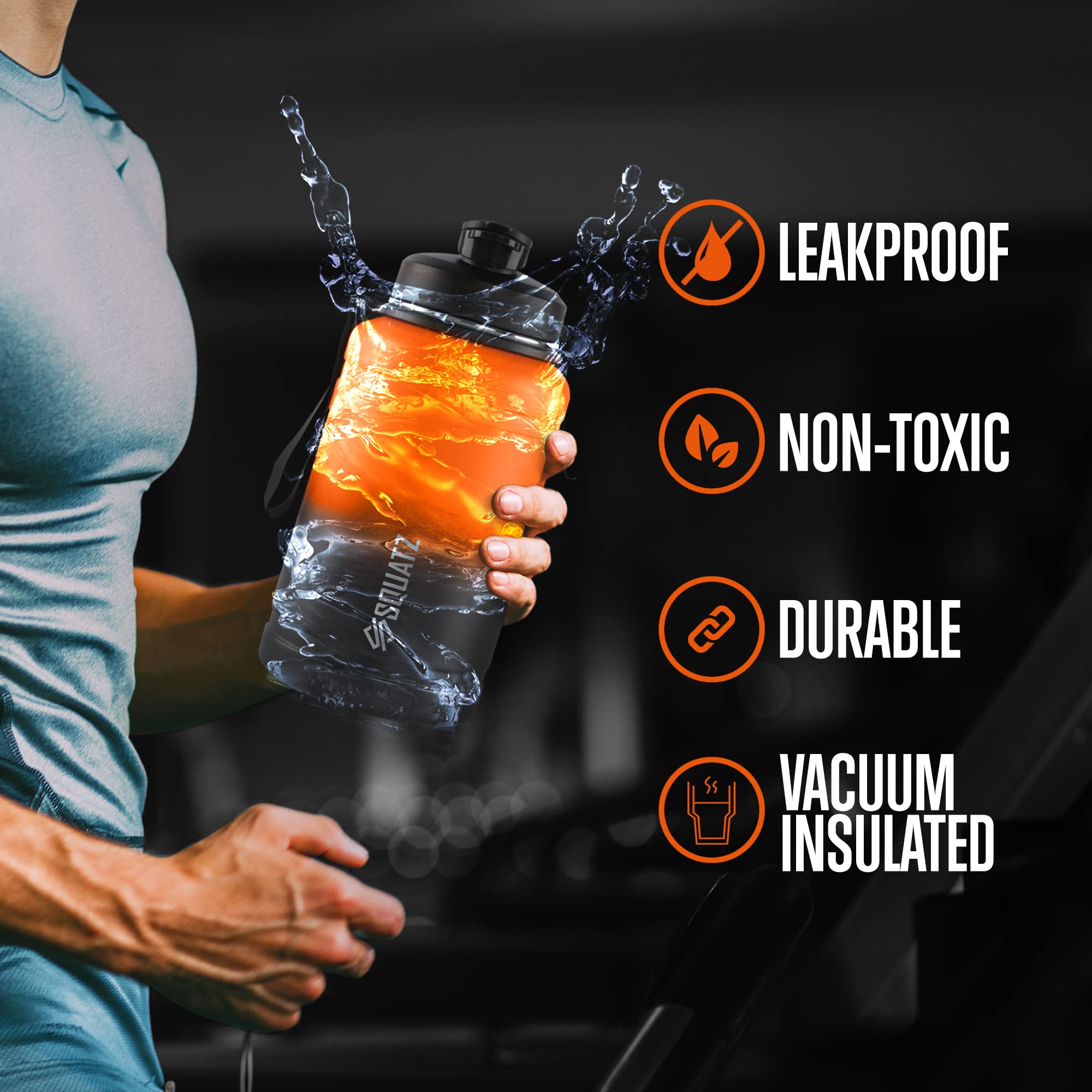 Squatz 74 Oz Neptune Series Steel Water Bottle, Stainless Double Wall Vacuum Insulated Jug With Handle Strap, Large Capacity Lea