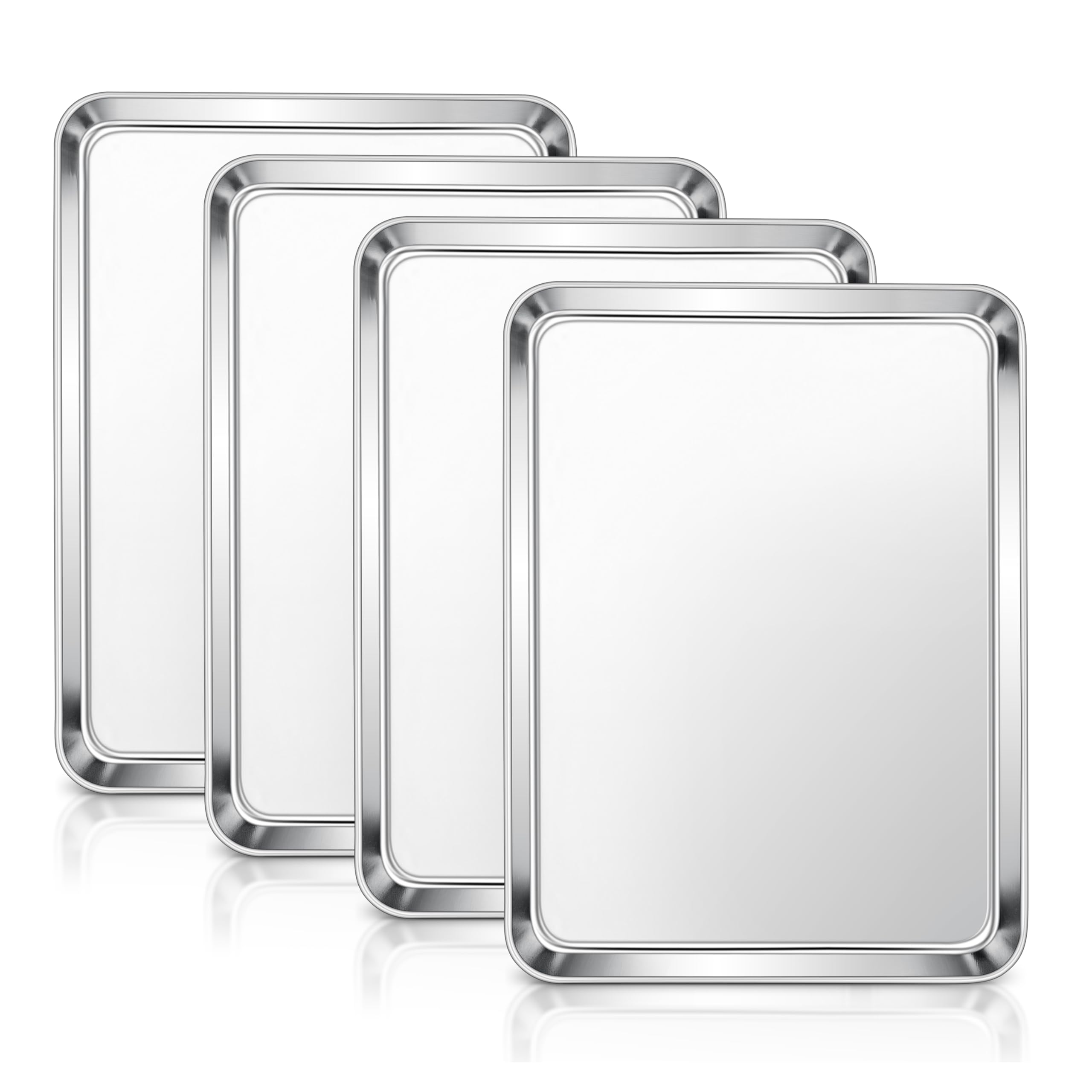 E-far Stainless Steel Baking Sheets Set of 4, 12.4    x9.7    Baking Cookie Sheets Pans for Oven, Non-toxic Metal Trays for Cake