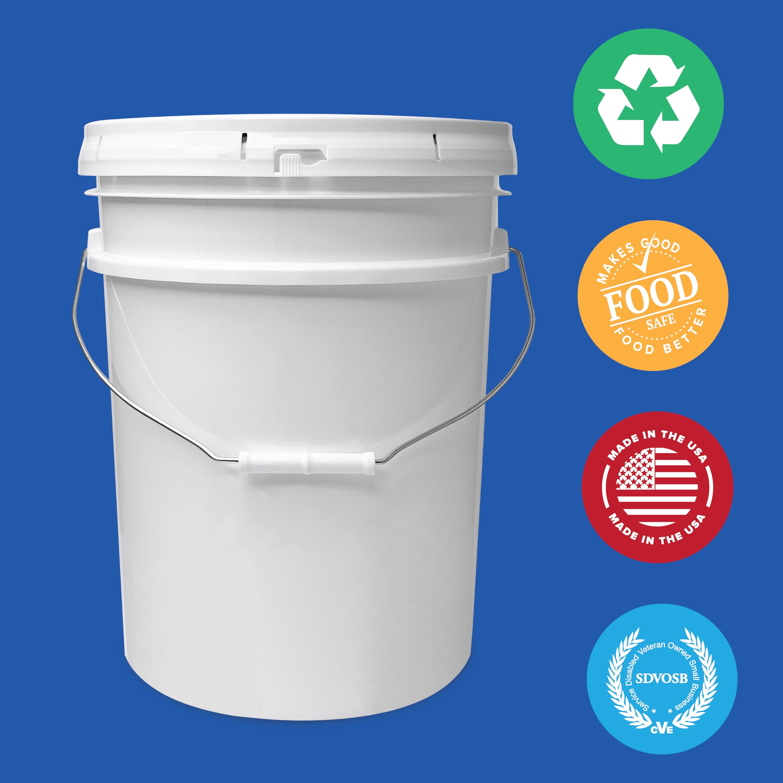Living Whole Foods 5 Gallon White Bucket & Lid - Set of 1 - Durable 90 Mil All Purpose Pail - Food Grade - Plastic Container