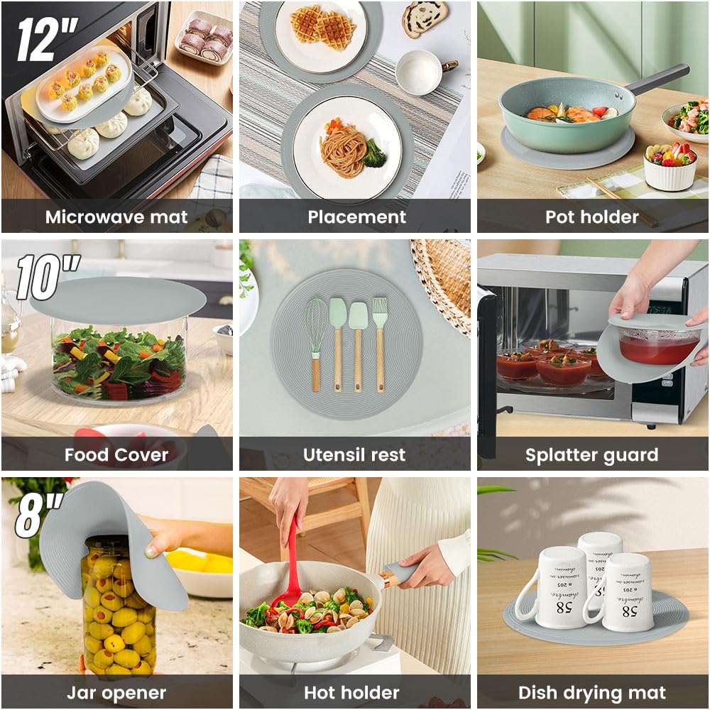 Foghut Multi-Use Microwave Mat, 3 Pack Trivets, Hot Pad, Pot Holders, Place Mat, Utensils Rest, Silicone Cover Pad For Kitchen C
