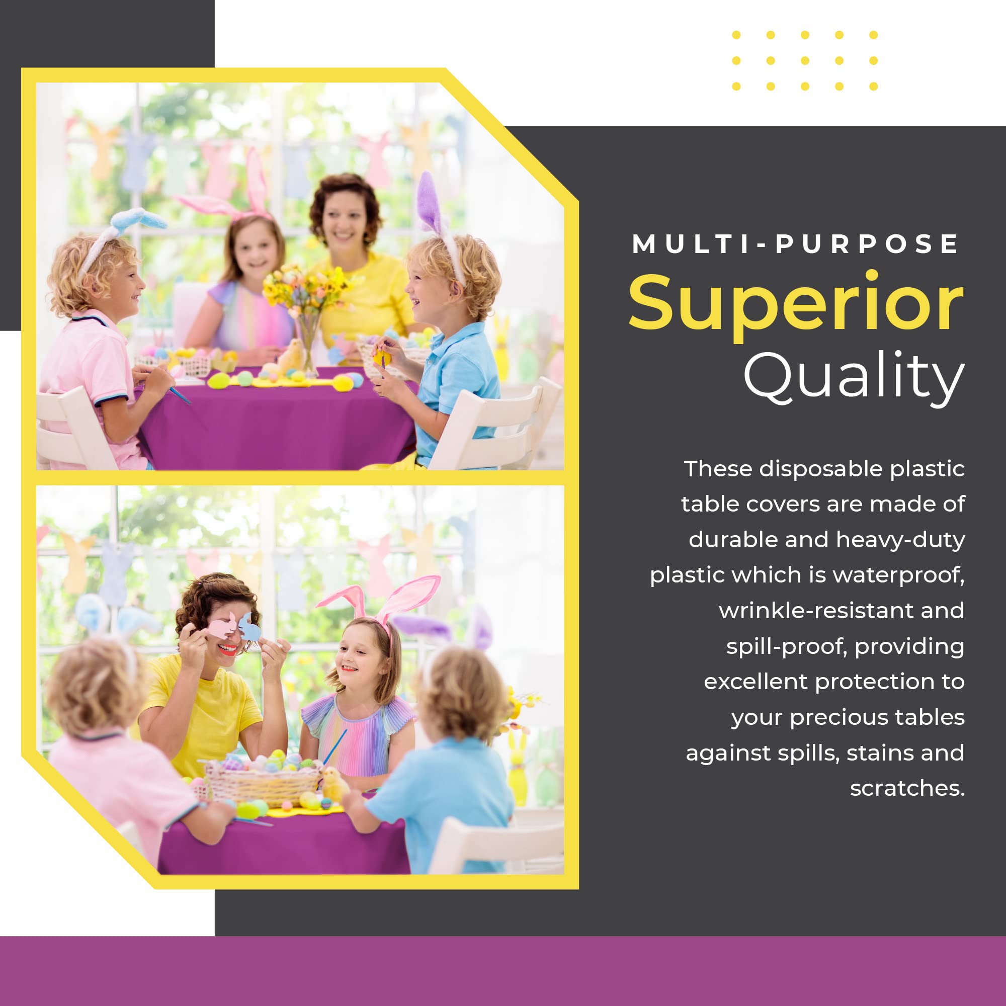 Hsgus 14 Pack Premium Round Purple Plastic Tablecloth - 84 X 84 In, Disposable, Wrinkle-Resistant, For Parties, Weddings