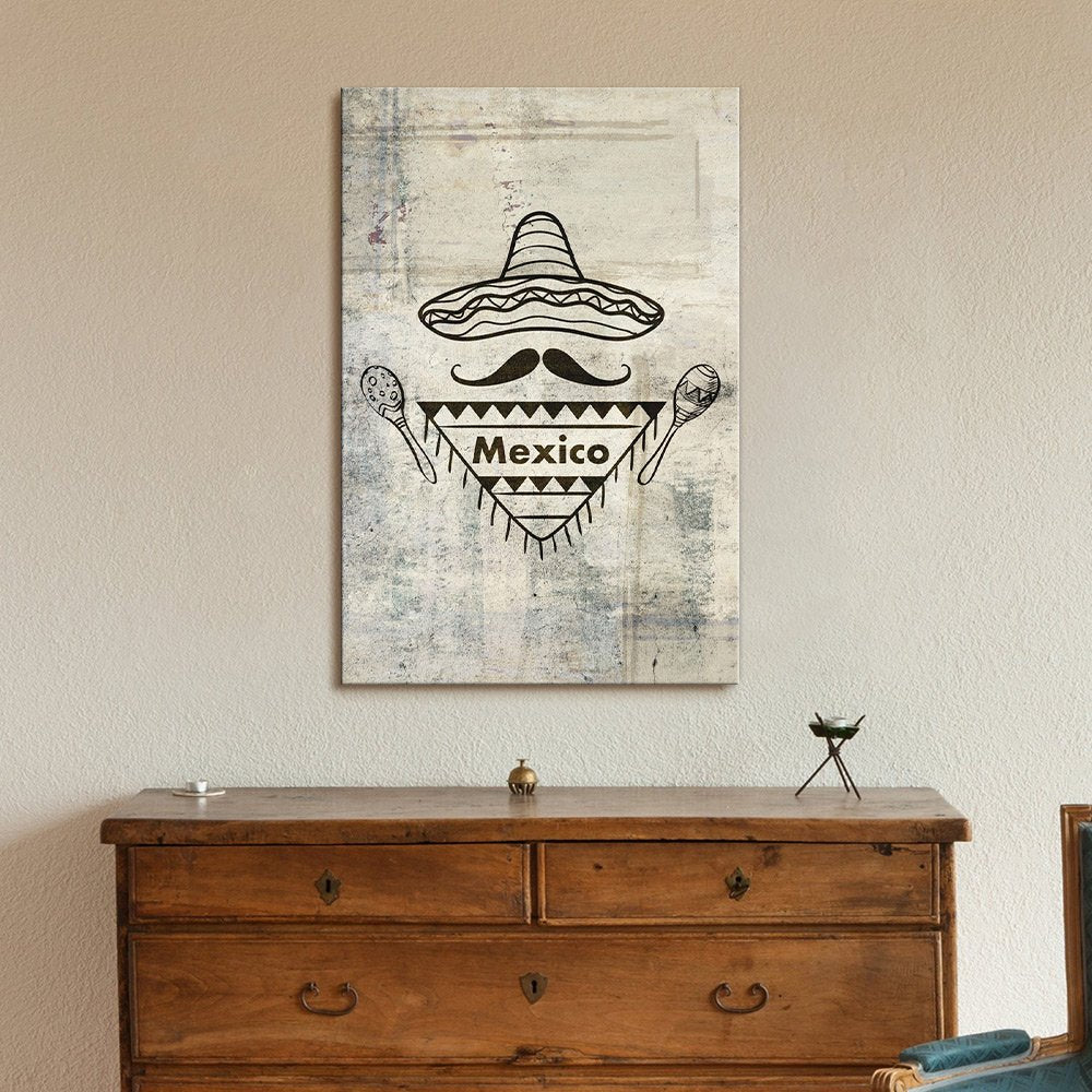 Wall26 - Canvas Print Wall Art - Sombrero And Other Mexican Elements - Gallery Wrap Modern Home Art | Ready To Hang - 32X48 Inch