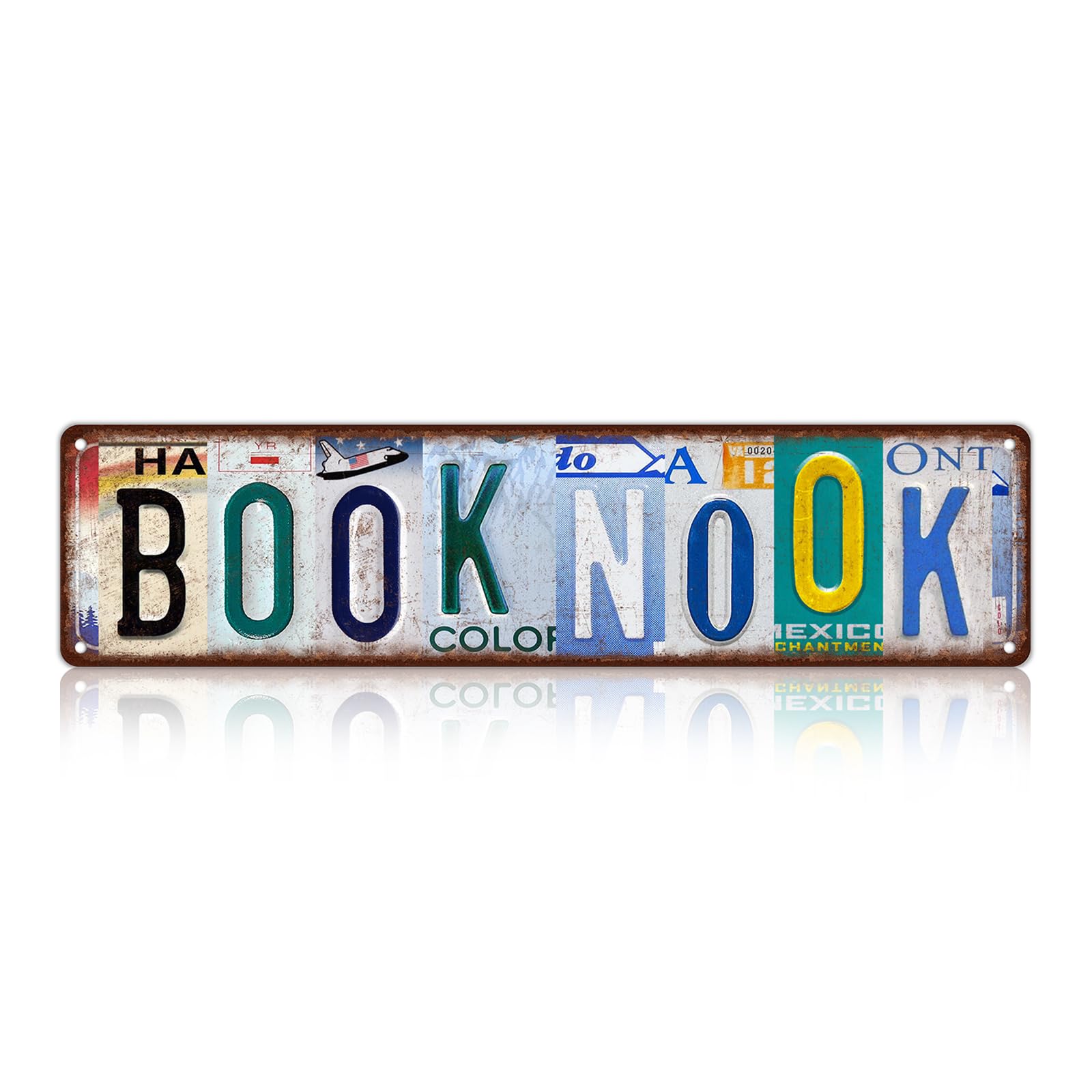 Vintage Book Nook Wall Decor Street Signs Bookshelf Metal Tin Signs 16 x 4 Inches Gift for Book Lover Reader Bookworm Book Room
