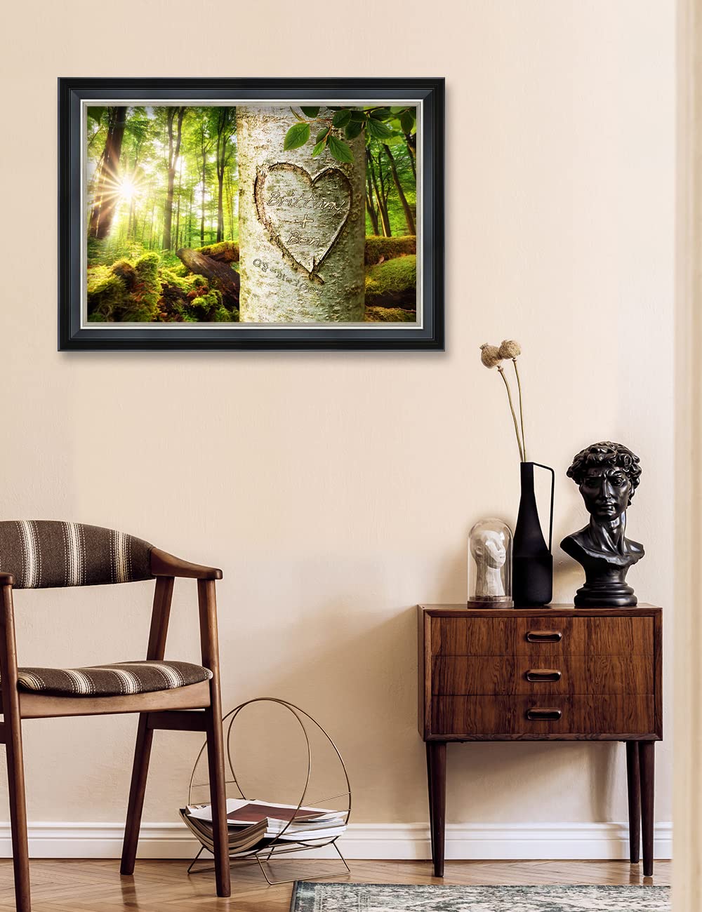 Ipic - Love Evergreen, Personalized Framed Wall Art With Names And Date On, Giclee Prints Framed With Solid Wood, Custom Memoria