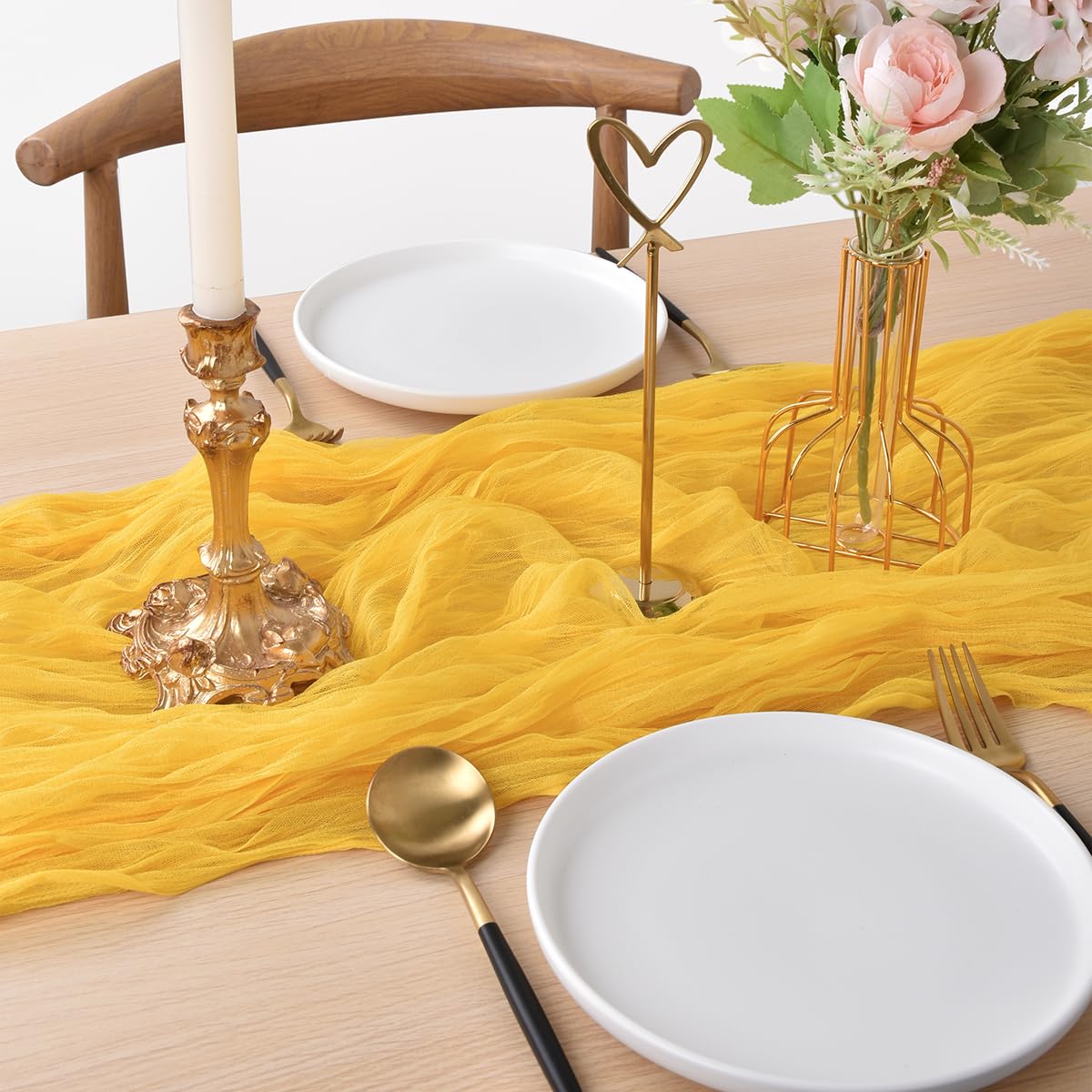 Joanlody Yellow Cheesecloth Table Runner 10Ft Rustic Gauze Cheese Cloth Table Runner Boho Fall Thanksgiving Table Runner For Wed