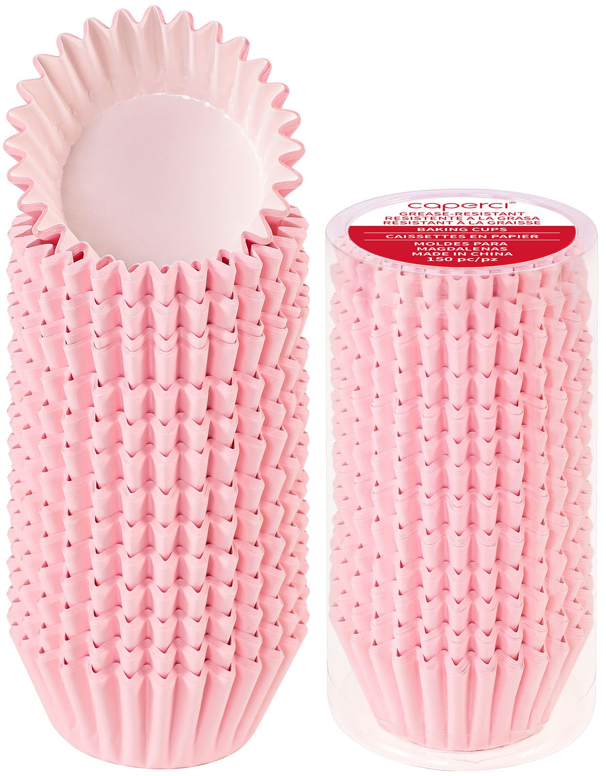 Caperci Grease-Resistant Standard Pink Cupcake Liners 150 Counts - Heavy Duty Paper Muffin Baking Cups, Odorless, No Muffin Pan 