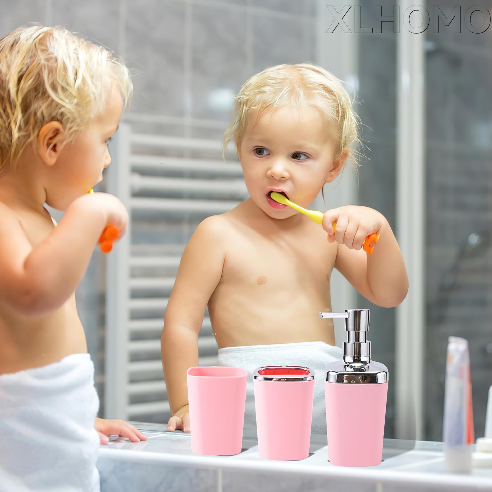 9-Piece Pink Bathroom Accessory Set, Plastic Bathroom Set With Tray, Soap Dispenser, Toothbrush Holder, Toothbrush Cup, Soap Dis