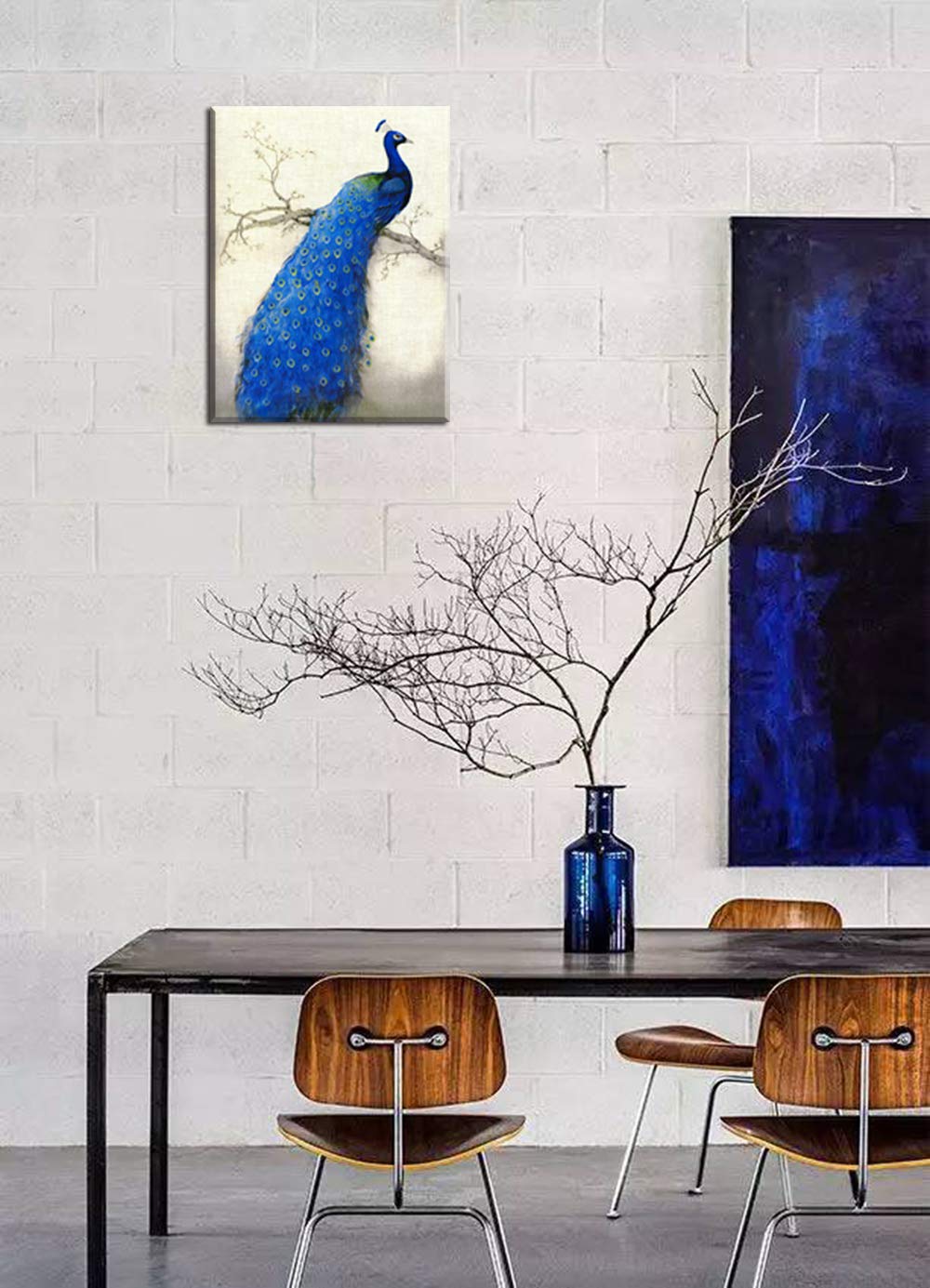 Peacock Wall Art Decor For Bedroom, Piy Beautiful Oil Painting Canvas Prints, Elegant Proud Peacock On Beige Pictures (Waterproo